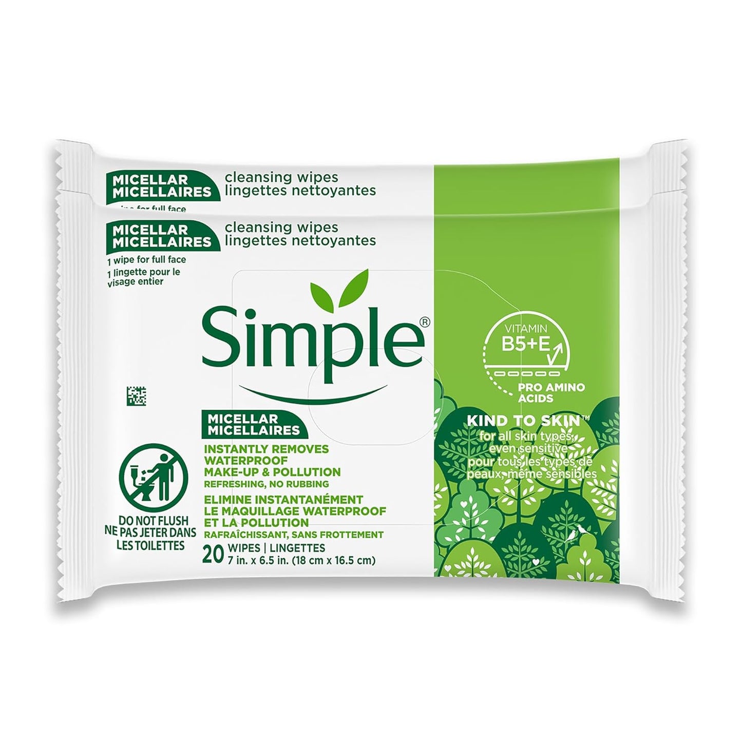 Micellar Makeup Remover Wipes - Gentle Face Wipes for Waterproof Makeup - Enriched with Vitamin B5 & E - 2 Pack