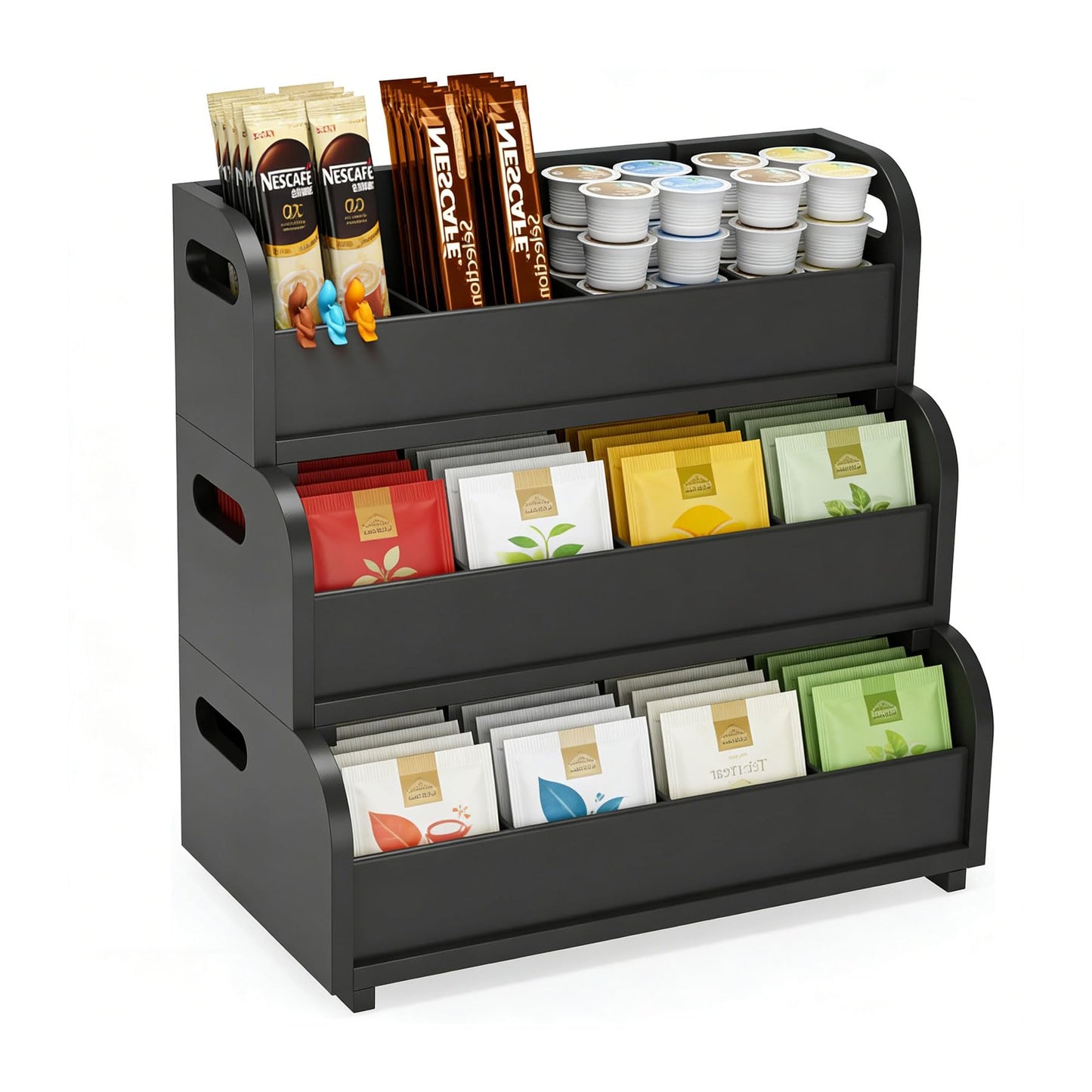 3 Layer Stackable Tea Bags Organizer,Bamboo Tea Organizer Display Rack,Large Capacity Tea Storage Box to Pantry,for Pantry Kitchen Office Coffee Station Restaurants Bars (black)