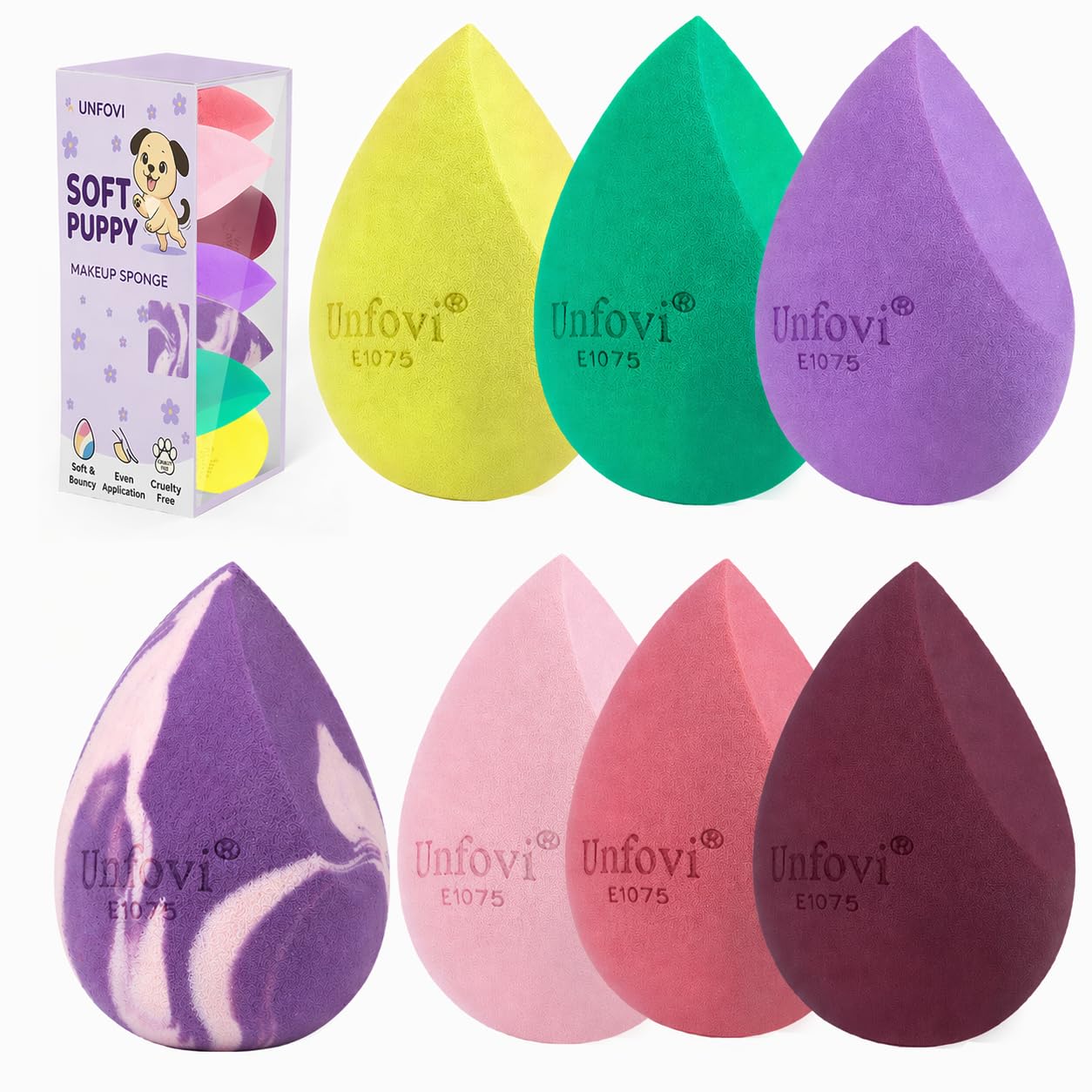 Makeup Sponges Set - 7-Pack Latex-Free Reusable Blenders for Foundation & Concealer | Soft Multi-Color Beauty Tools