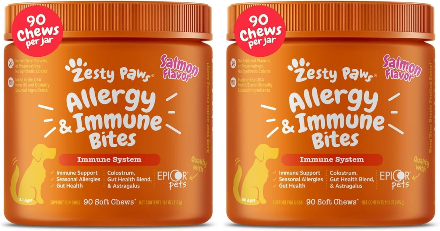Zesty Paws Allergy Immune Bites - Dog Allergy Chews for Itchy Skin & Ears | Lamb Flavor, 90 Count