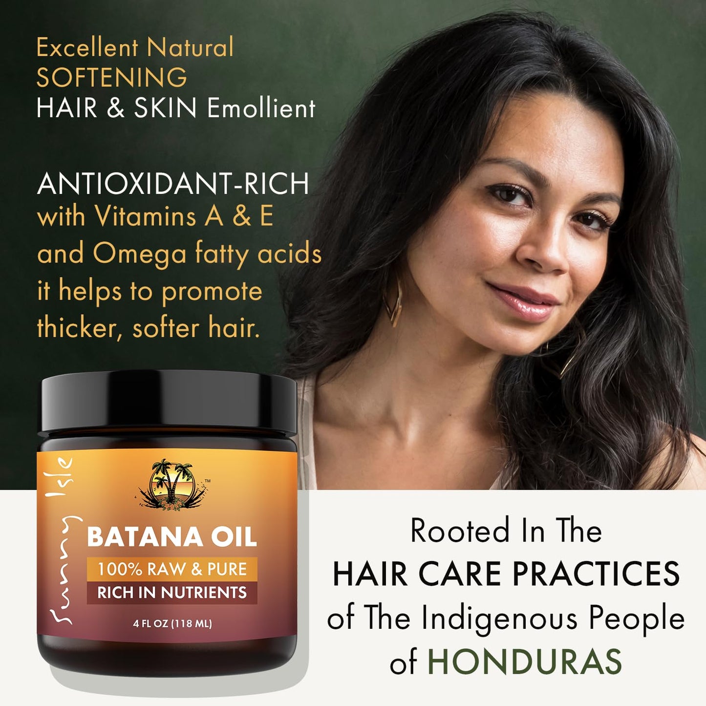 Sunny Isle Batana Oil - Raw & Pure, From Honduras, Promotes Hair Growth & Thickness - 4 Fl Oz