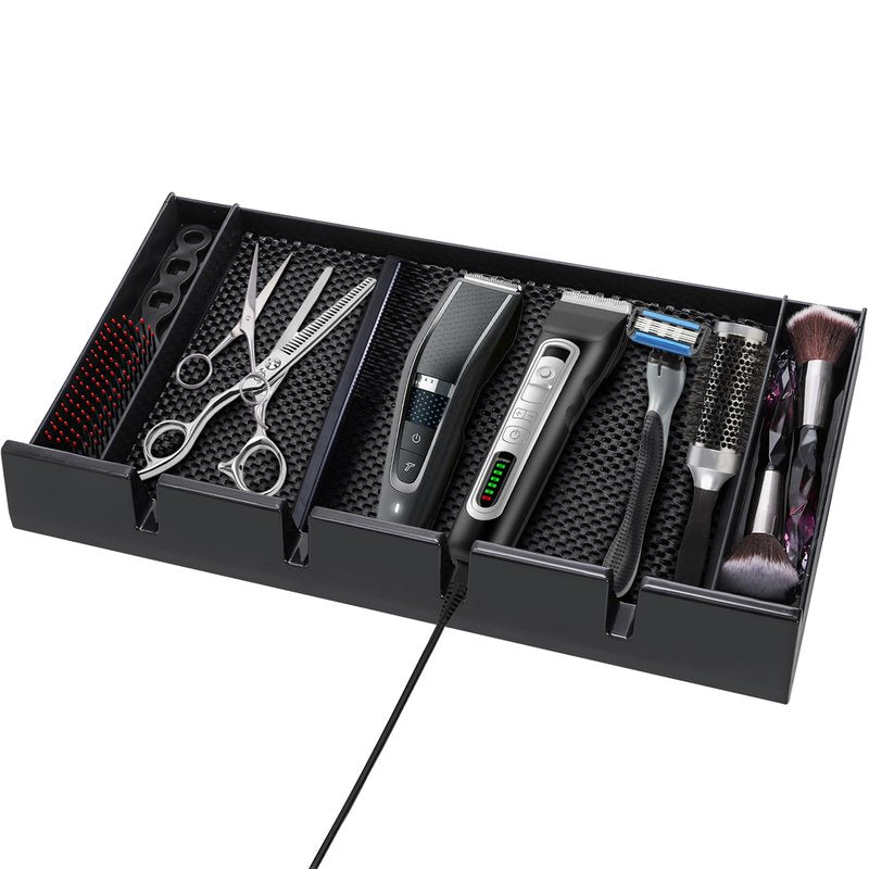 Hedume Barber Clipper Tray Organizer with Anti-Slip Mat, Corded Clippers Holder for Hairdresser, Multifunctional Razors Case for Clippers, Trimmers & Other Tools Storage - 15.7" L x 8.5" W