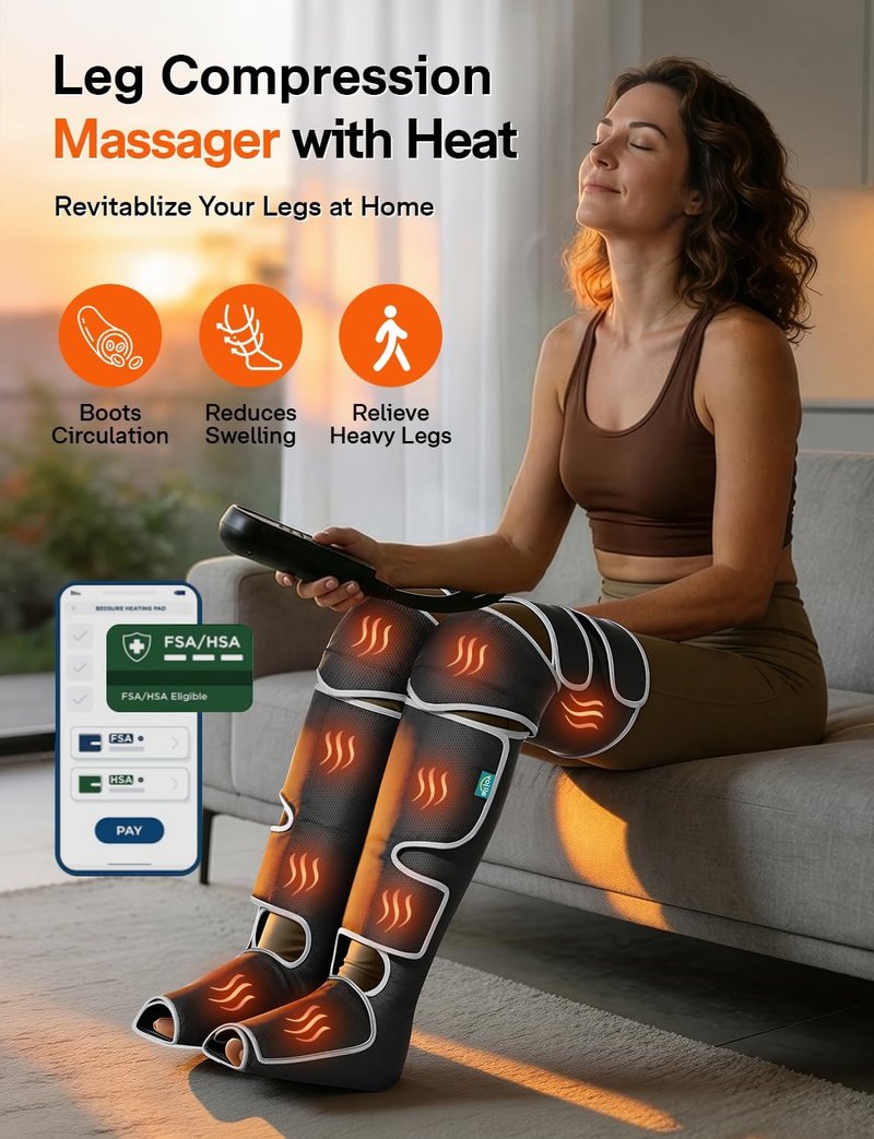 Leg Massager for Circulation & Pain Relief - Heat & Compression | 5 Modes, 4 Intensities, 2 Heat Settings