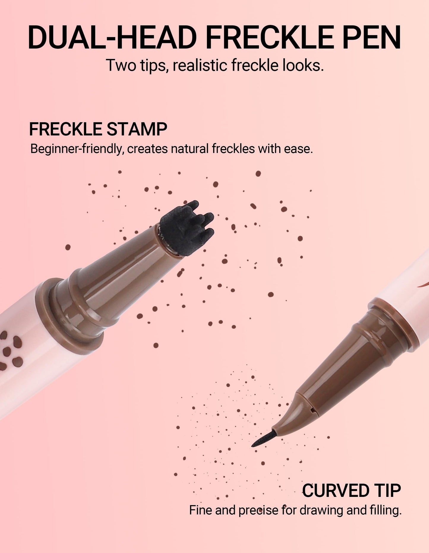 Erinde 2-In-1 Dual-Ended Freckle Pen & Freckle Stamp, 2PCS Waterproof Freckles Makeup with Precise Curved Tip for Natural Lifelike Faux Freckles, Long-Lasting Smudge-Proof Fake Freck Pen, 02&03