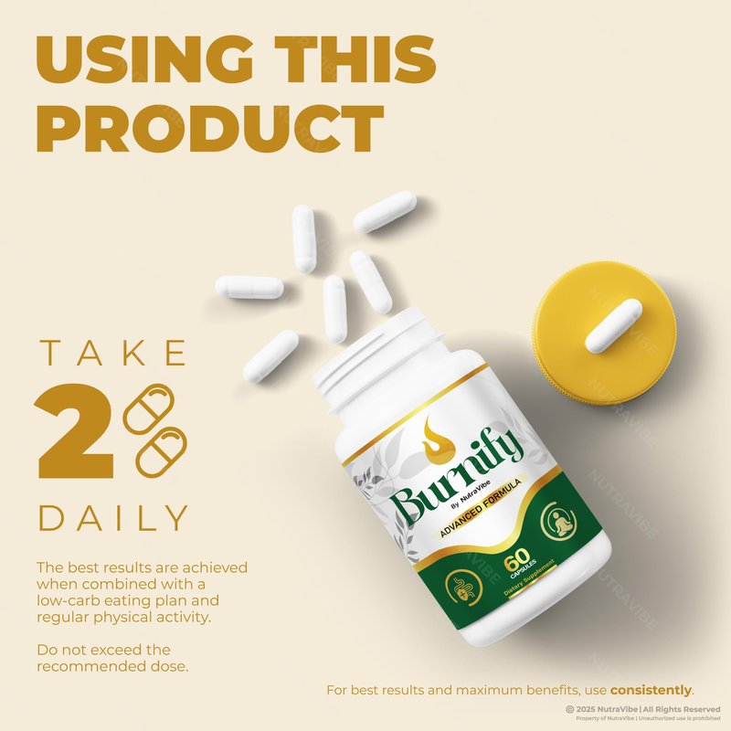 NutraVibe Burnify Capsules – Daily Balance & Energy Support Supplement | Natural Formula for Healthy Body Shape, Digestion & Active Lifestyle | Easy-to-Swallow, Non-Habit Forming (60 Capsules)