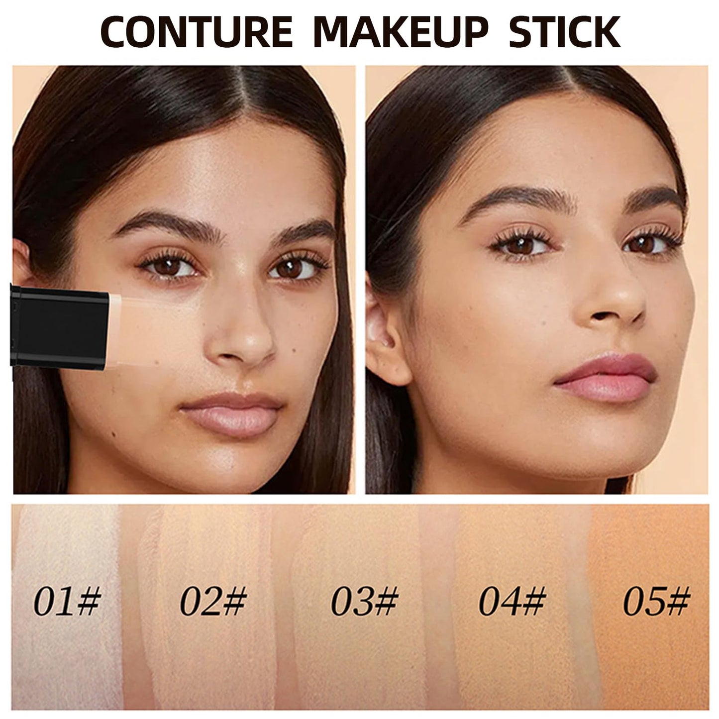 Foundation Stick,2 in 1 Dual-Ended Long-Lasting & Waterproof Concealer Korean Foundation Contour Sticks,Contouring Foundation with Brush,Full Coverage Matte Finish for Face Makeup(02NATURAL)