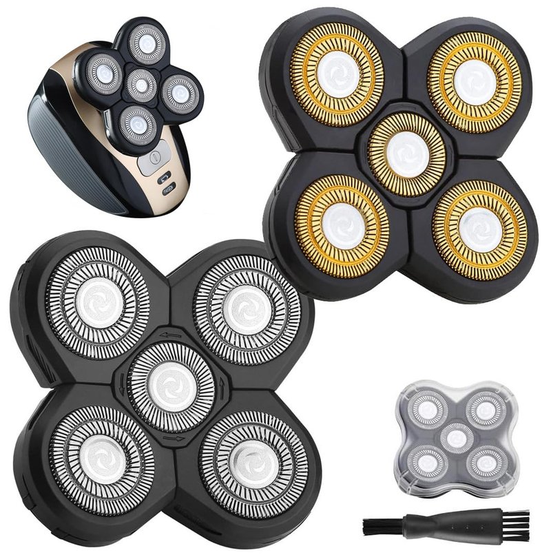 Universa 2Pcs 5 Blades Replacement Heads for Mainstream head shaver brands, Head Shaver Replacement Blades (5 Black+ Gold)