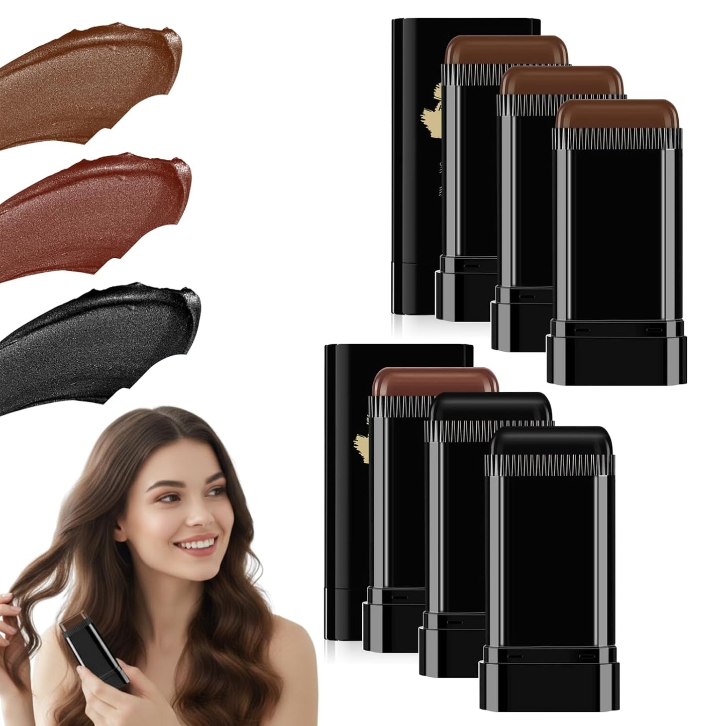 Hair Color Stick Set - 6PCS Waterproof & Sweat-Proof Hair Dye Sticks with Comb | Gray Hair Coverage in Dark Brown, Black & Coffee Brown