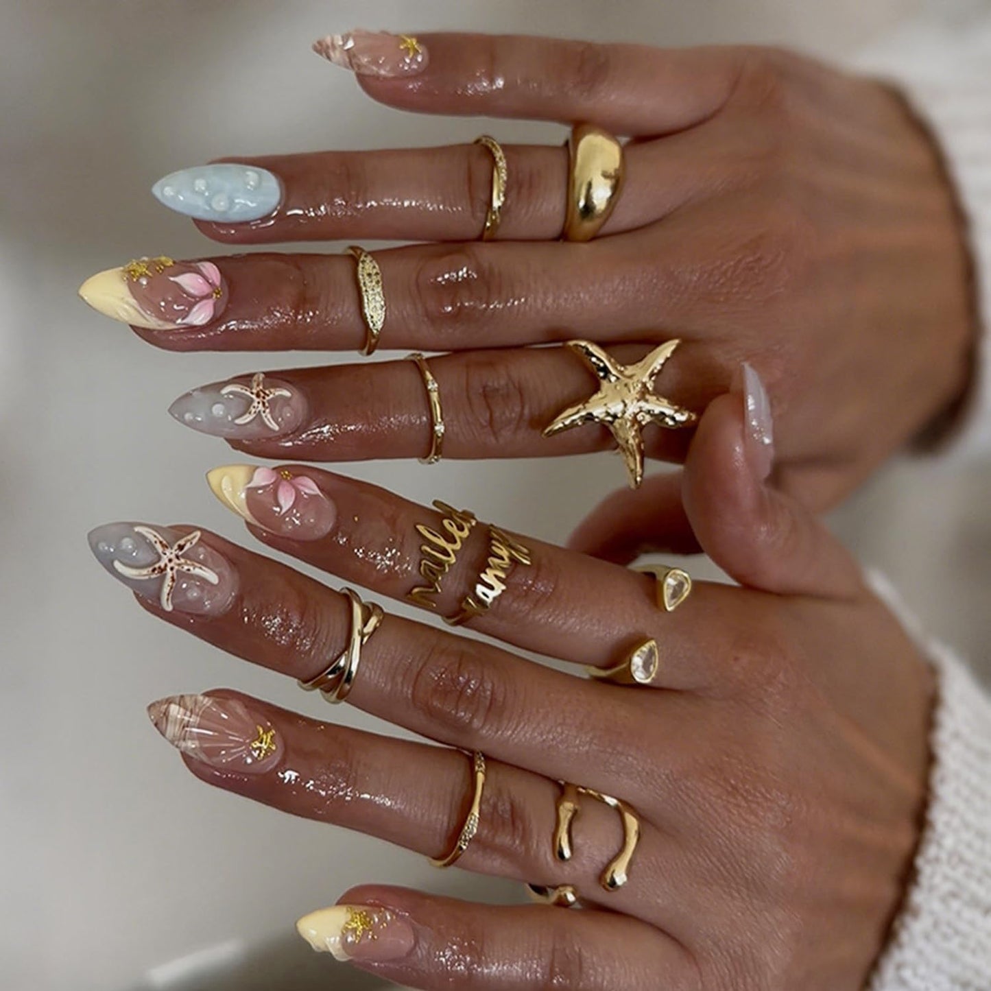 Short Almond Press-On Nails - 24 Pcs French Tip with Leopard Print & Gold Beads | Reusable Acrylic Nail Designs for Women