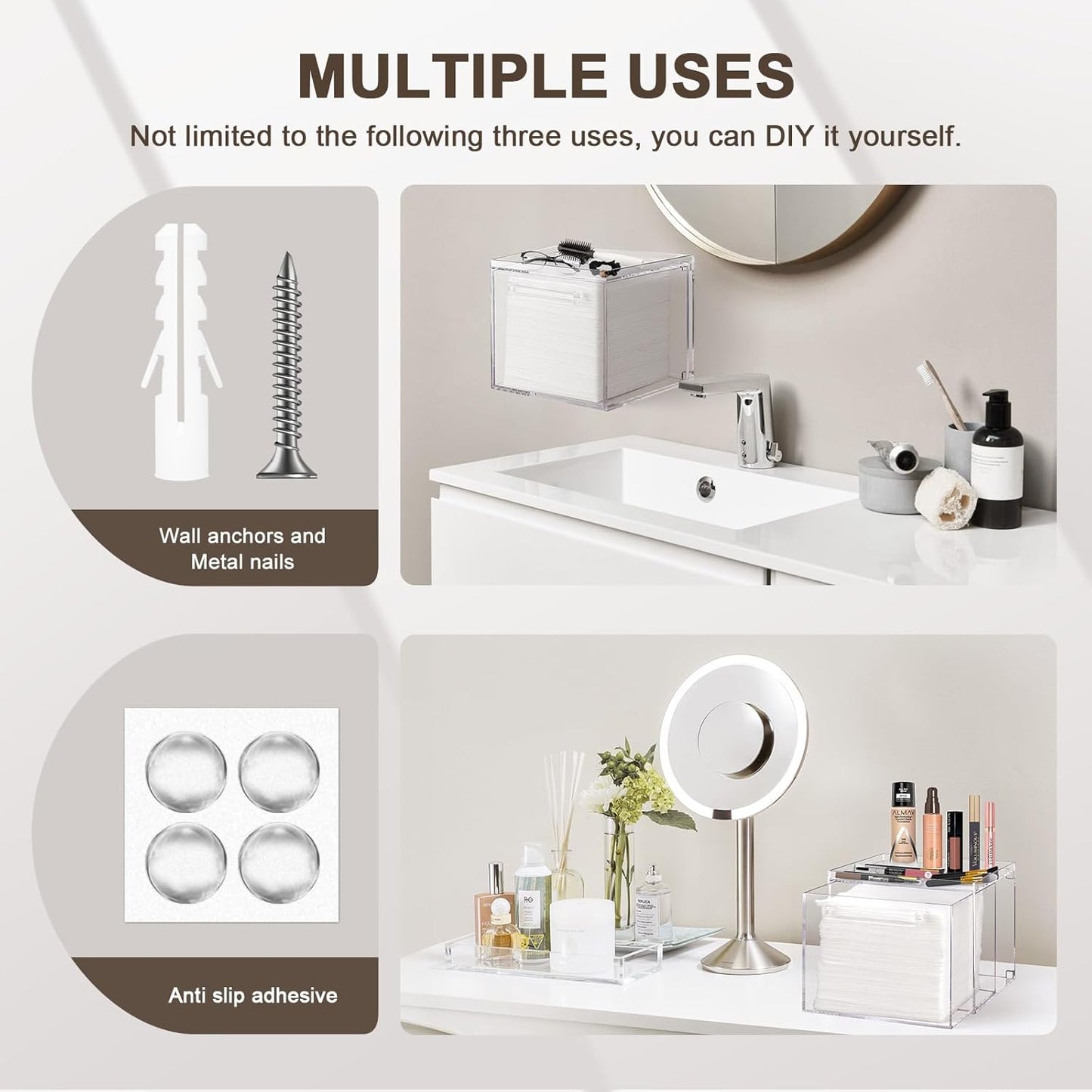 Acrylic Disposable Face Towels Holder - Wall-Mounted Clear Storage Box for Bathroom Vanity | Organizer with Drawer for Clean Skin Club Towel XL