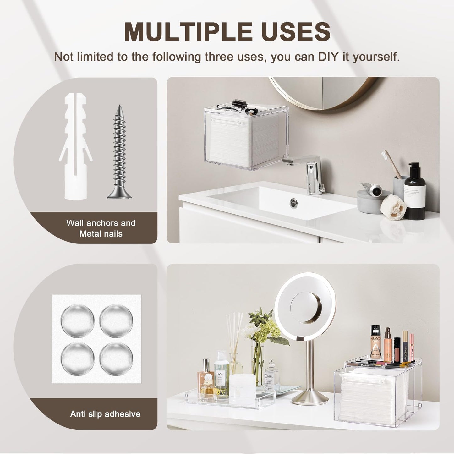 TAINESS Acrylic Disposable Facial Towels Holder, Wall-Mounted, Clear