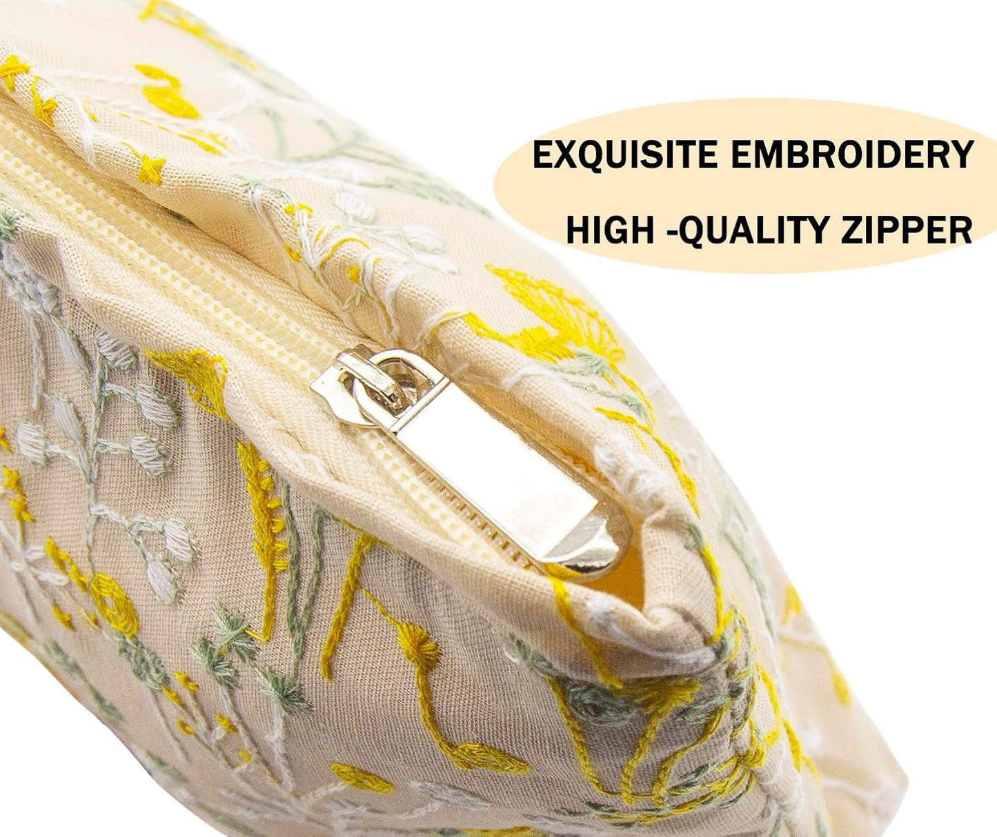 Large Floral Makeup Bag Set - 2 Pcs Travel Toiletry Organizer for Women | Embroidered Cosmetic Pouches with Zipper