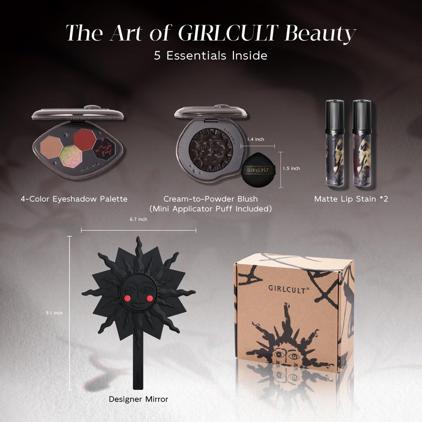 GIRLCULT 5-in-1 Makeup Gift Set – Playful All-in-One Makeup Kit with Eyeshadow Quad, Cream Blush, Matte Lip Stains & Hand Mirror, Pigmented & Blendable, Valentine’s Day & Holiday Beauty Gift