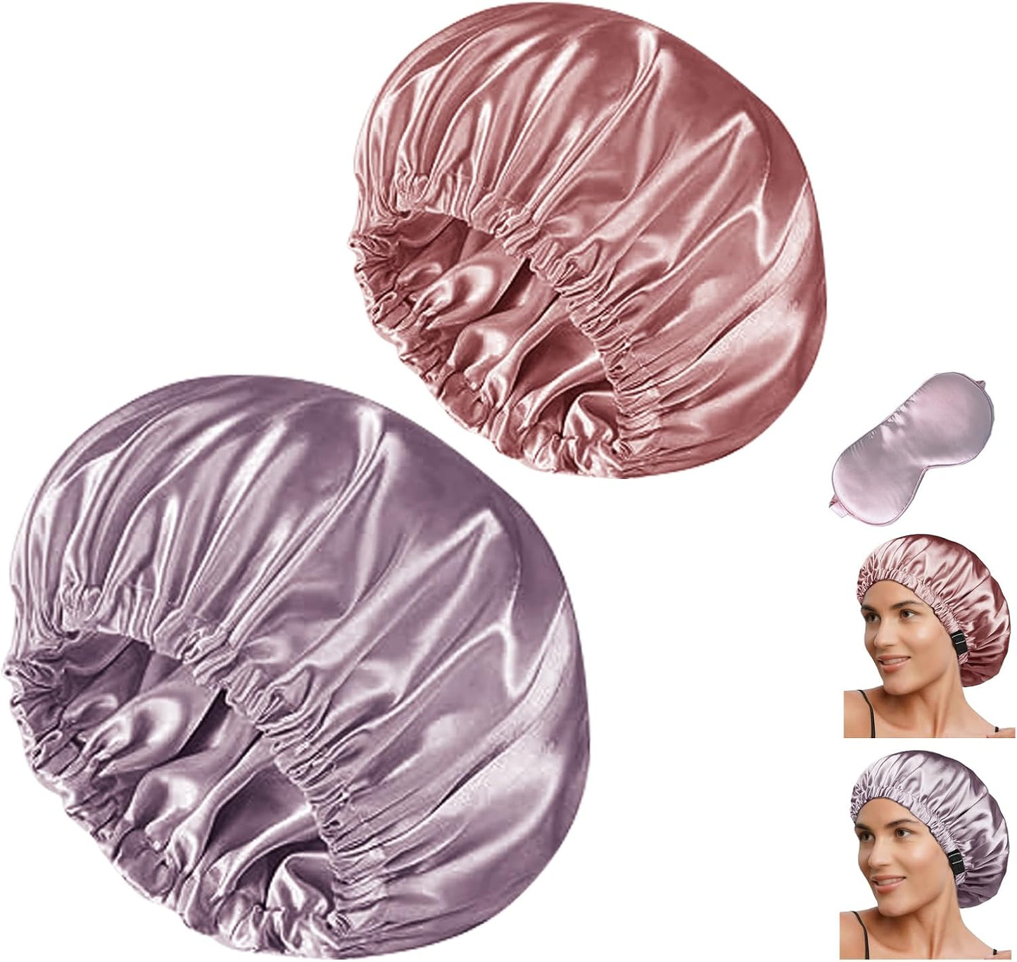 Satin Bonnet Hair Caps for Sleeping - 3 Pcs Silky Night Bonnets for Curly Hair | Women's Sleepwear