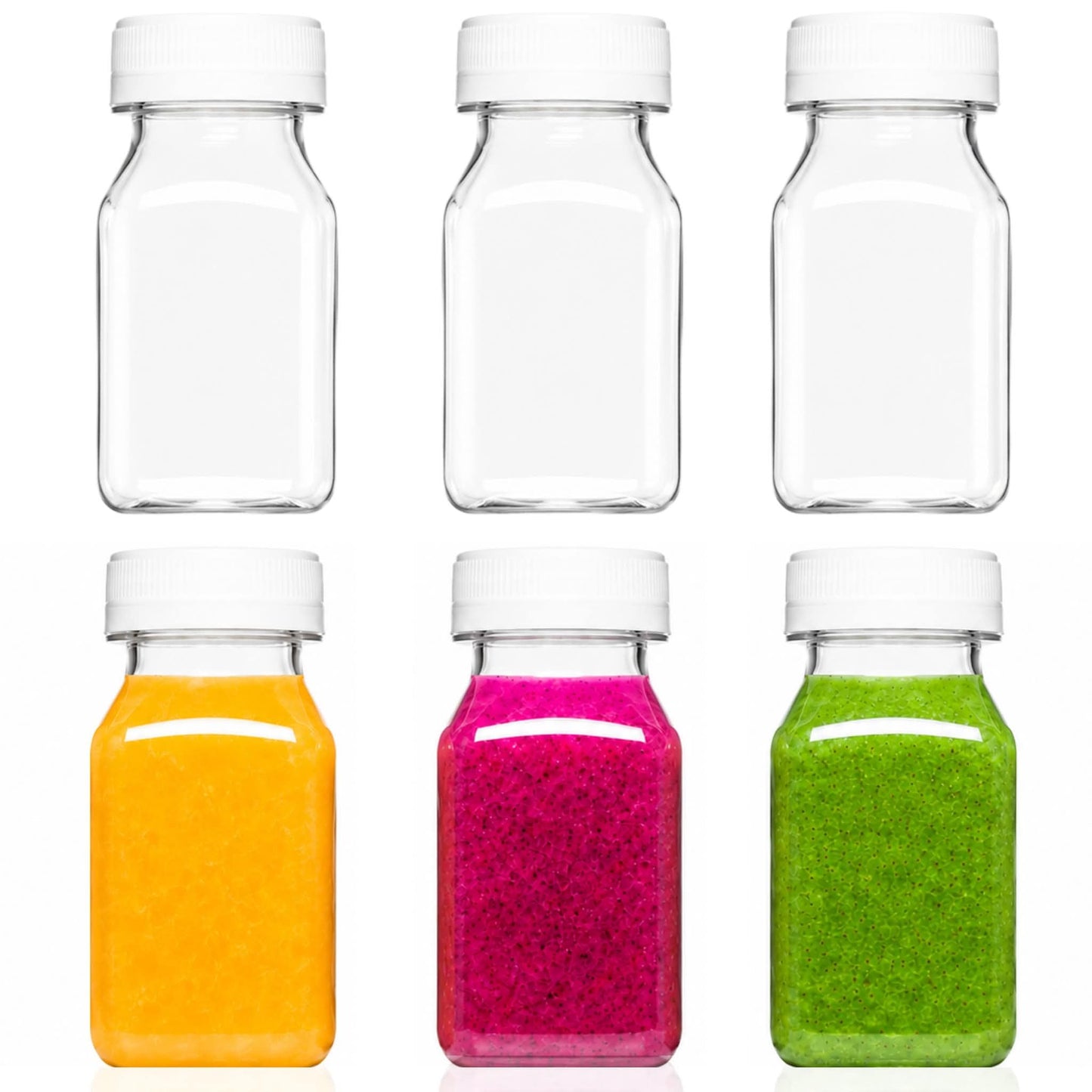 Norcalway 4 Oz Small Plastic Bottles with Black Caps for Liquids - Ginger Shot Lids, Wellness Juice Freezer Safe, Leak Proof, Food Grade 4 Oz 6 Pack, white