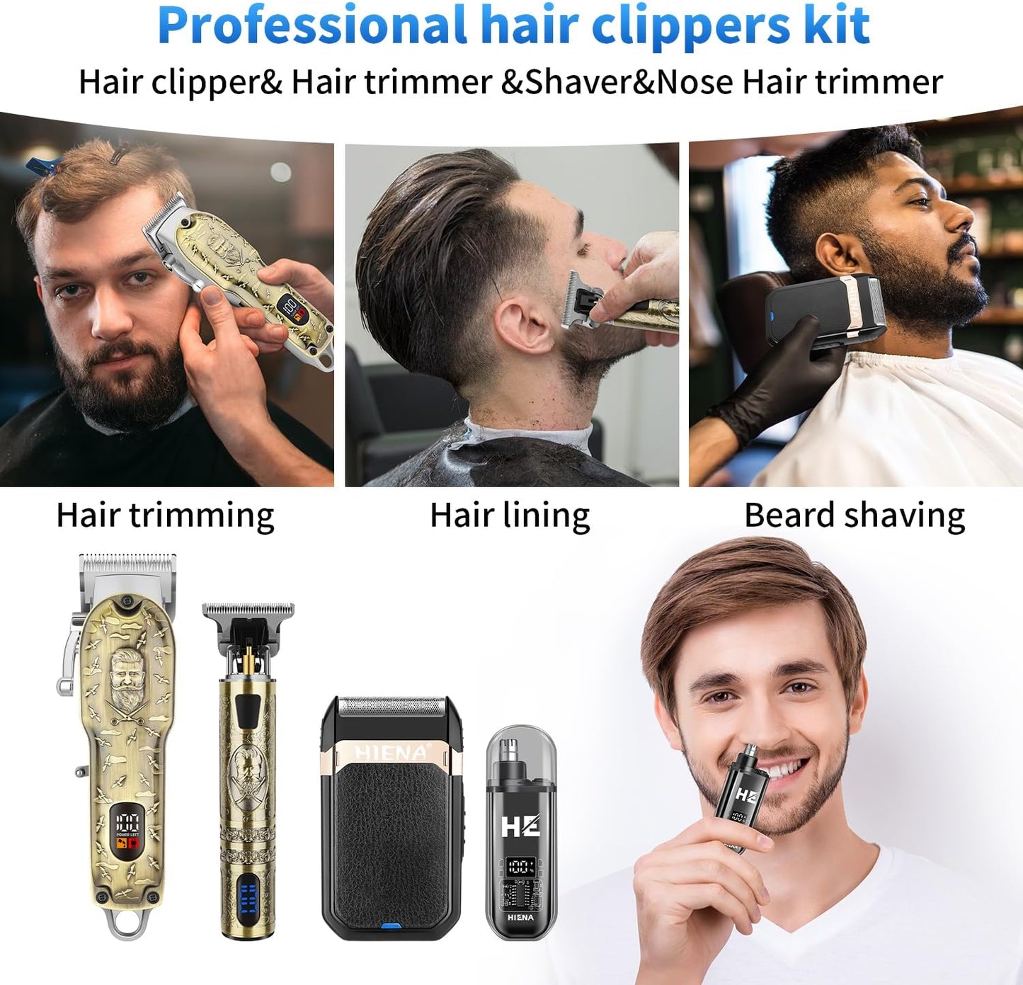 HIENA PRO Hair Clippers - Cordless Barber Clipper & T-Blade Trimmer Set | Men's Hair Cutting Kit