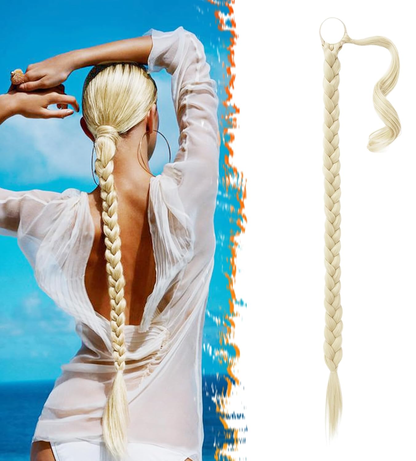 30 Inch Long Braided Ponytail Extension - Copper Red Wrap Around Hairpiece | Synthetic Hair for Women