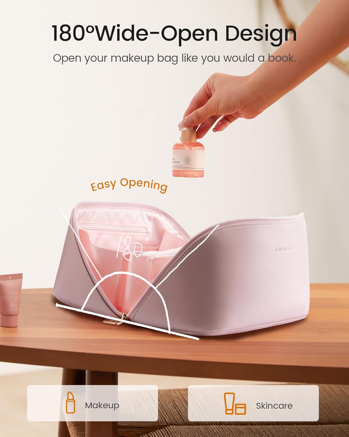 Travel Makeup Bag for Women - Large Capacity Cosmetic Organizer | Waterproof PU Leather, Portable Toiletry Pouch