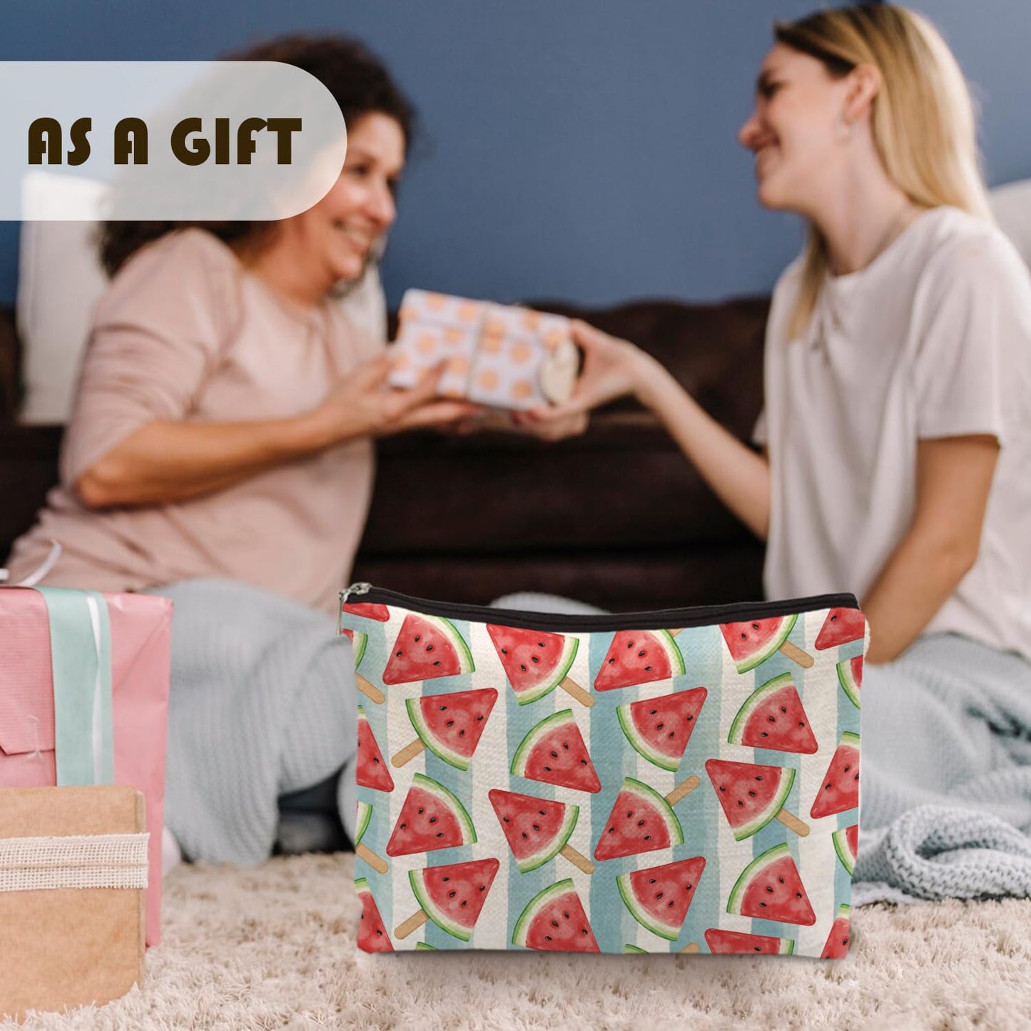 FWSFD Watermelon Makeup Bag, Watermelon Gifts Cosmetic Bags for Women, Fruit Lover Gifts, Cute Summer Fruit Striped Zipper Makeup Pouch Travel Toiletry Bag
