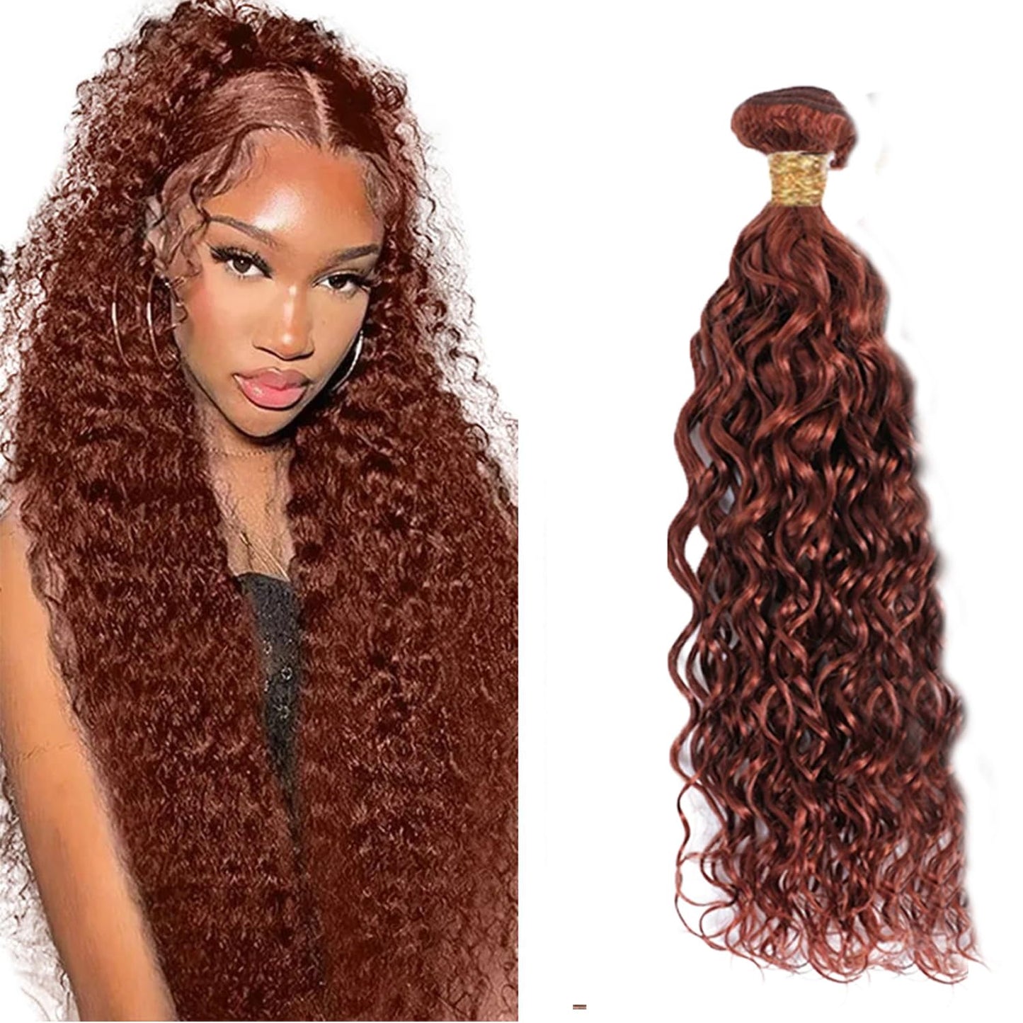 Auburn Bundles Human Hair Color 33 Water Wave Bundles 12 Inch Huxowax Peruvian Virgin Remy Hair Extensions Double Weft Copper Red Wet and Wavy Bundle 50g