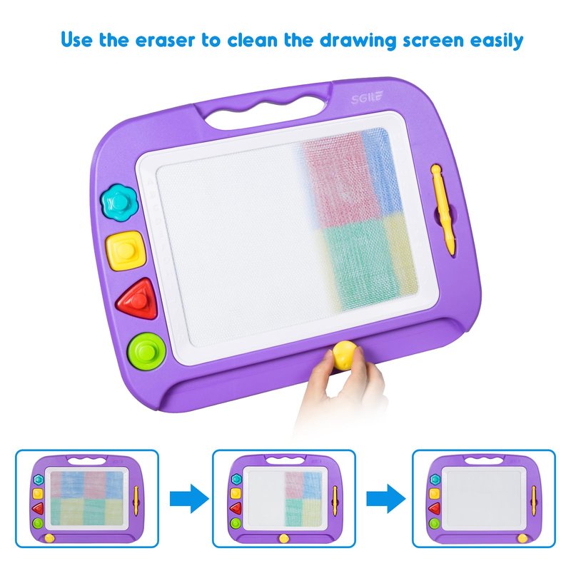 SGILE Toddler Toys for Kids, Large Magnetic Drawing Board for Birthday Gift, Toys for 1 2 3 4 Year Old Girls Boys, Etch & Sketch Pad with 4 Stamps, Learning and Educational, 16 ×13 in, Purple