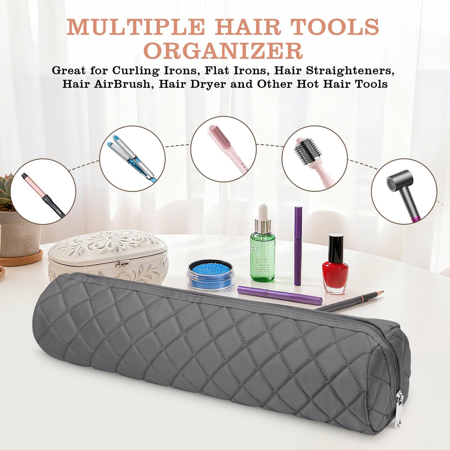 Suafrnut Large Hot Hair Tools Organizer Bag Portable Travel Heat Resistant Storage Case Pouch for Curling Irons, Flat Irons, Hair Straighteners and Styling Tools(17.7" x 3.9")