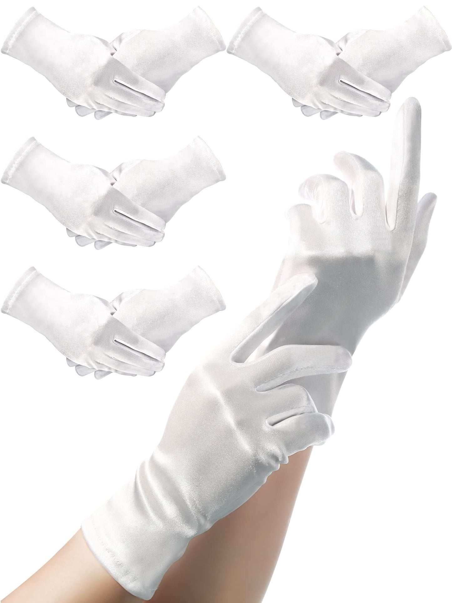 Sumind Women's Satin Gloves - 4 Pairs, Adult & Child Sizes, Wedding & Party Gloves, Wrist Length