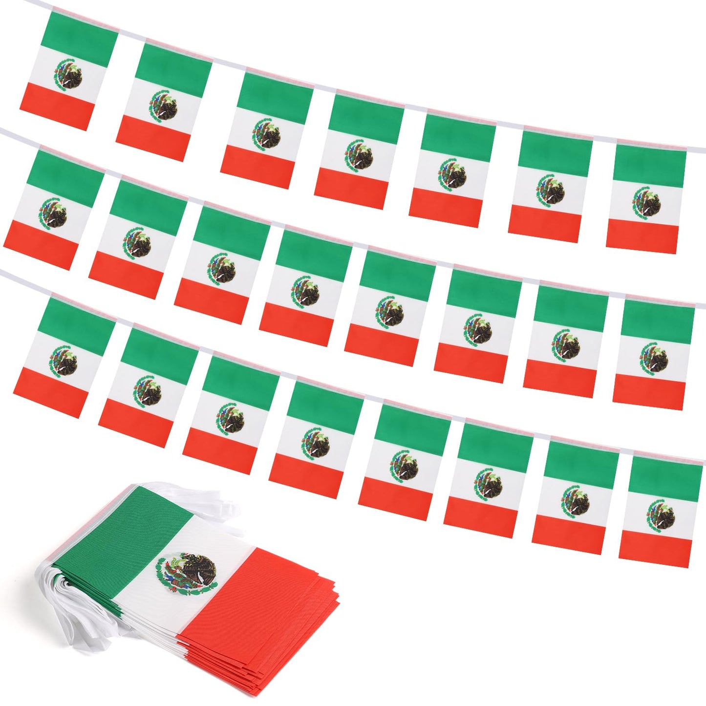 Mexico Flag Banner, Small Mini Mexican Flags Patriotic Decoration for Party, Classroom, Sports Events, 33 Feet 30 Flags