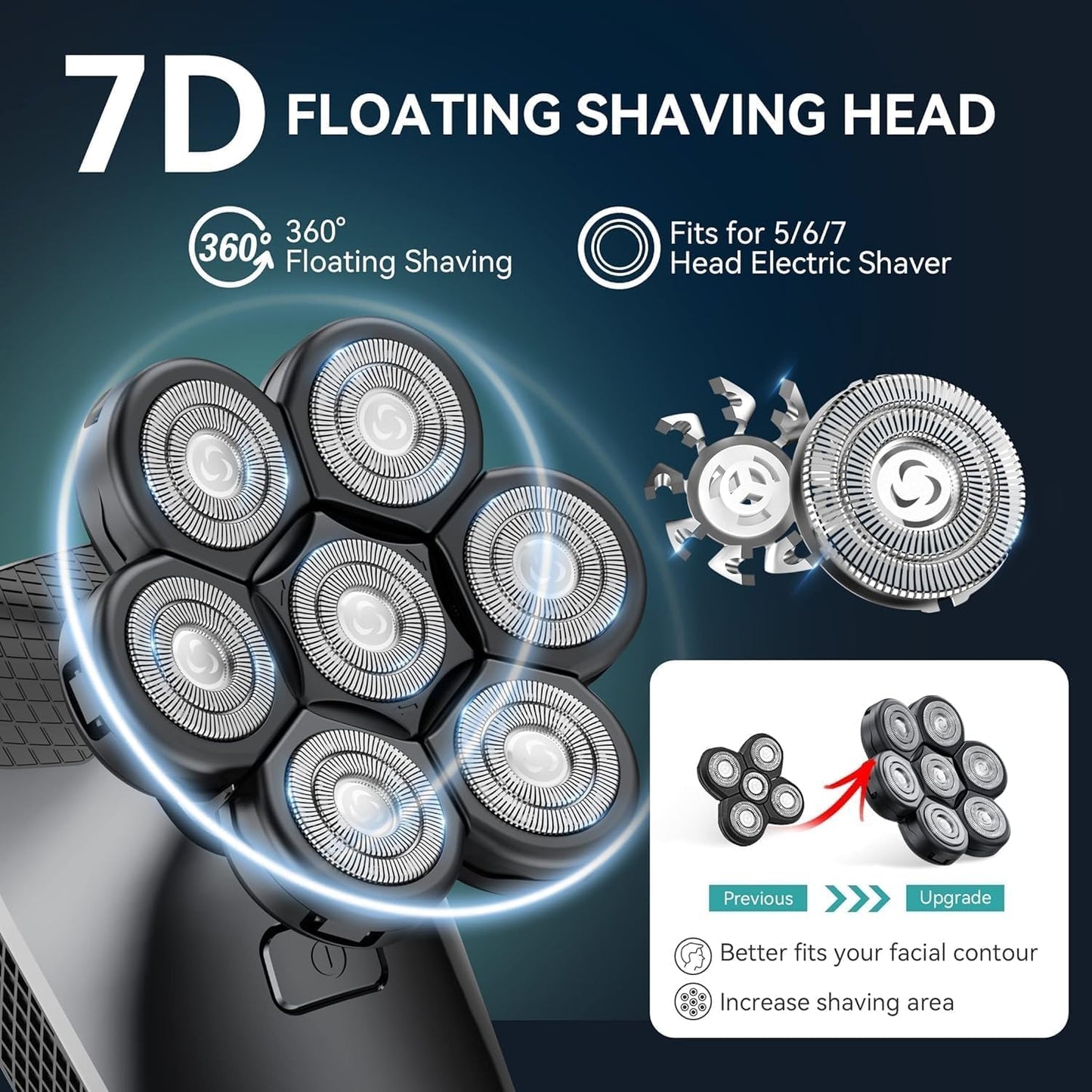 kensen 7D Head Shaver Replacement Head - Electric Shaver Replacement Head 7 Heads for Bald Men Wet and Dry Compatible Many Models Waterproof Head Razor