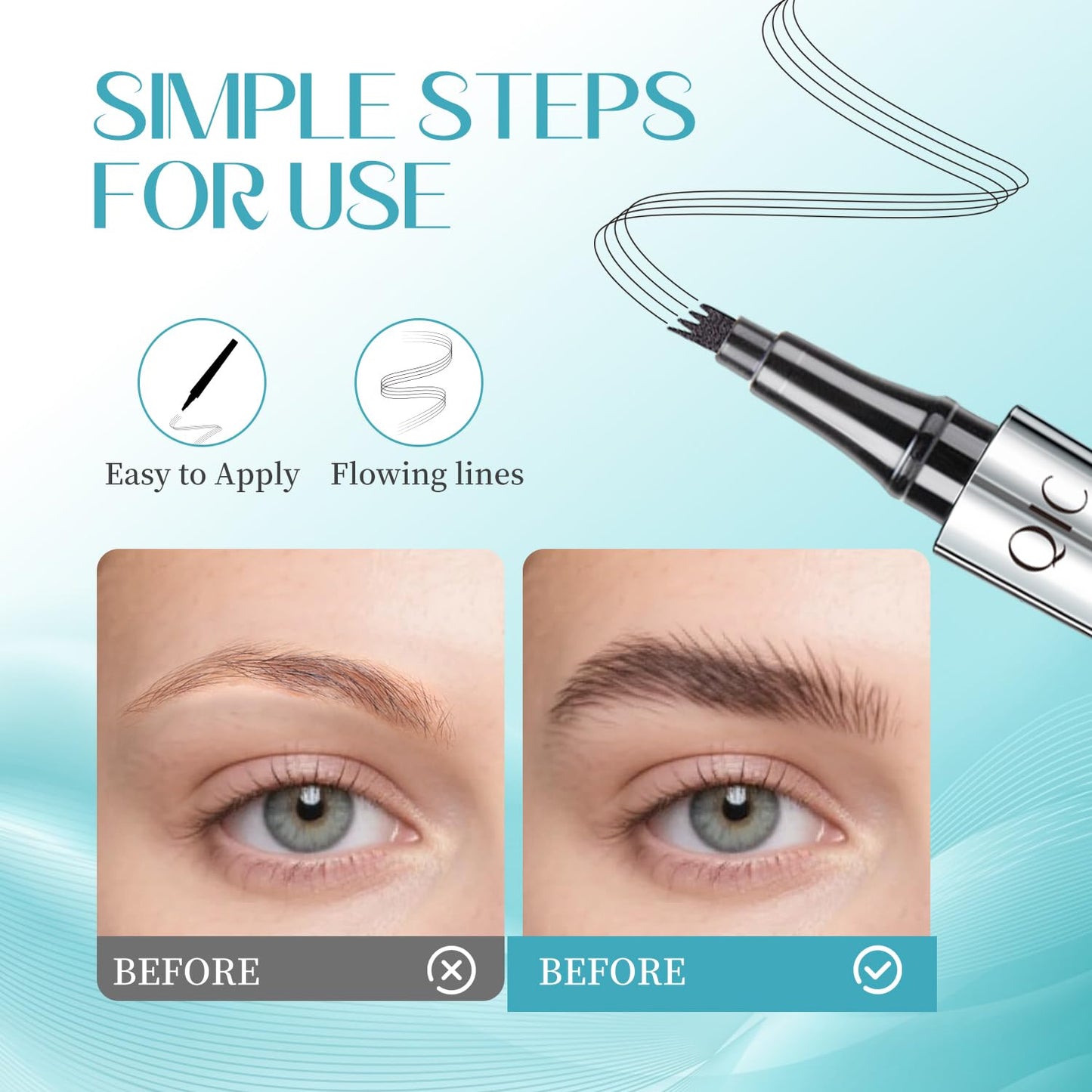 Microblading Eyebrow Pencil - Waterproof Faux Brow Pen for Natural Hair-Like Finish | Light Brown