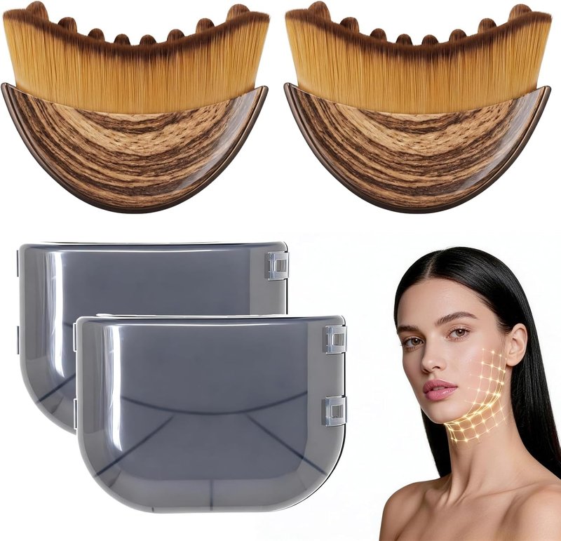 Lymphatic Drainage Face Brush Set - Super Soft Bristles for Puffiness Reduction | Ergonomic Design (Beige)