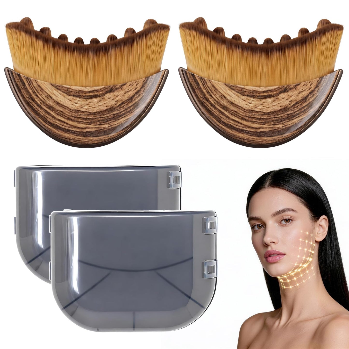2Pcs Lymphatic Contour Face Brush,Lymphatic Drainage Brush with Super Soft Bristles,Lymphatic Face Brush to Reduce Puffiness & Define Jawline,Face Sculpting Brush with Hypoallergenic Ergonomic (Beige)
