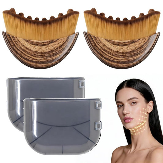 2Pcs Lymphatic Contour Face Brush,Lymphatic Drainage Brush with Super Soft Bristles,Lymphatic Face Brush to Reduce Puffiness & Define Jawline,Face Sculpting Brush with Hypoallergenic Ergonomic (Beige)