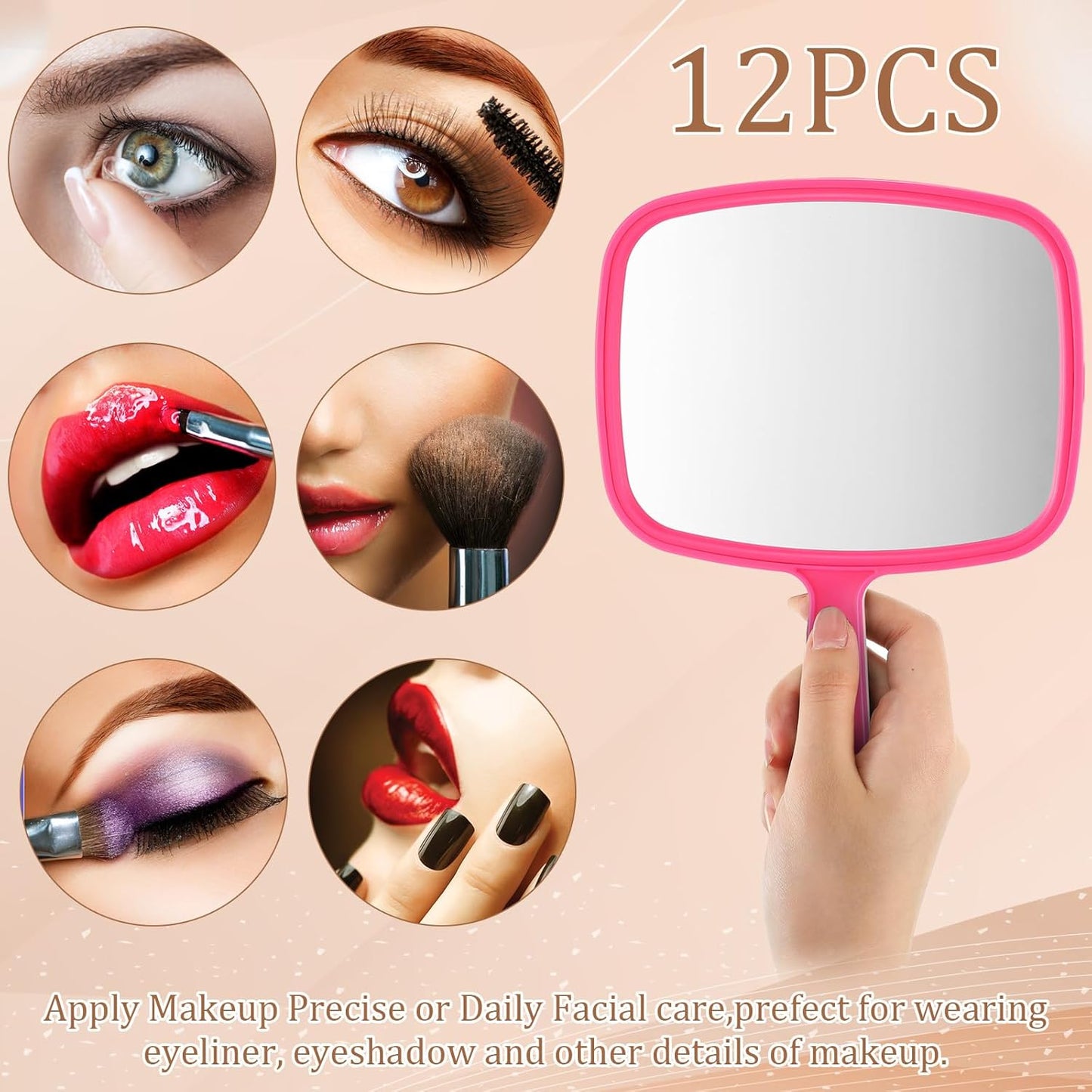 12 Pcs Handheld Makeup Mirrors - Portable Beauty Mirrors for Home, Salon & Travel | 6.69 x 9.45 Inch (Rose Red)
