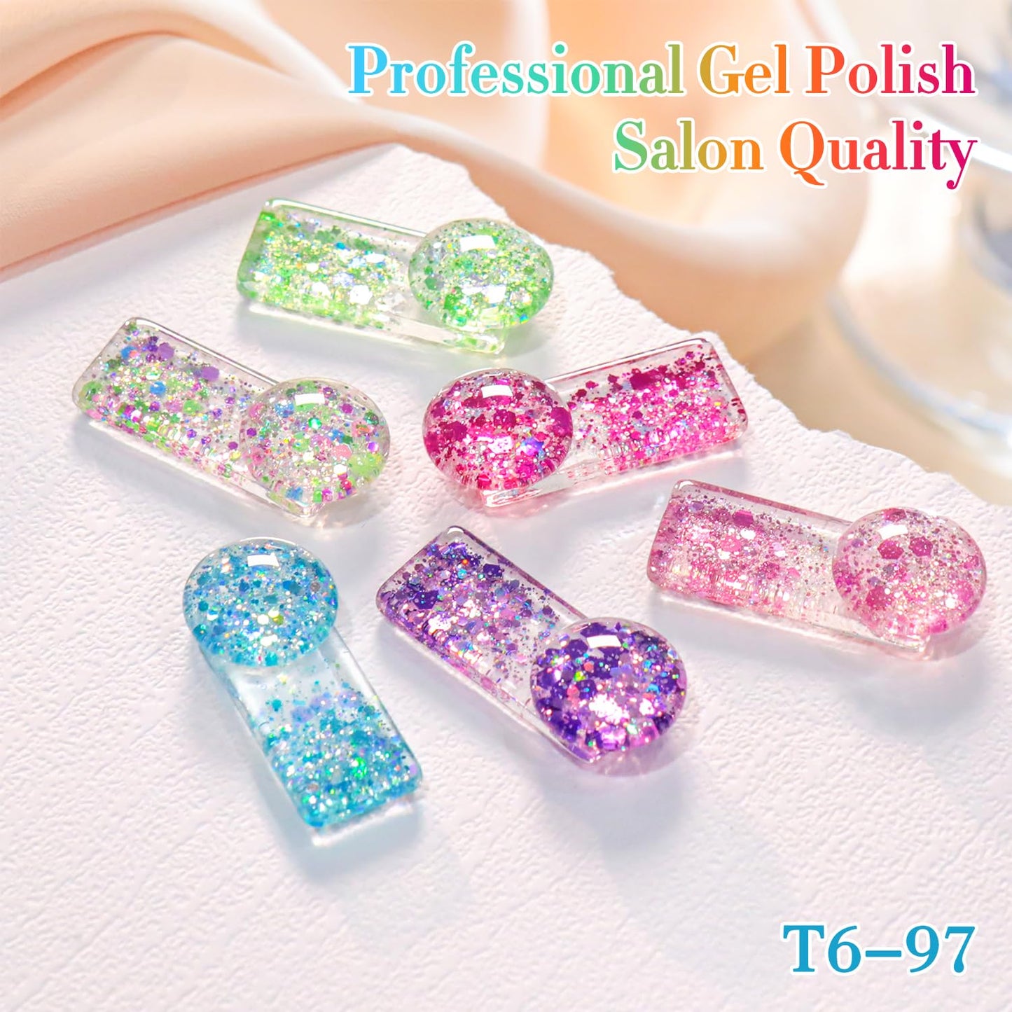 Glitter Gel Nail Polish Set - Cat Eye Magnetic 6 Colors | 15ml Iridescent Shades for DIY Manicure