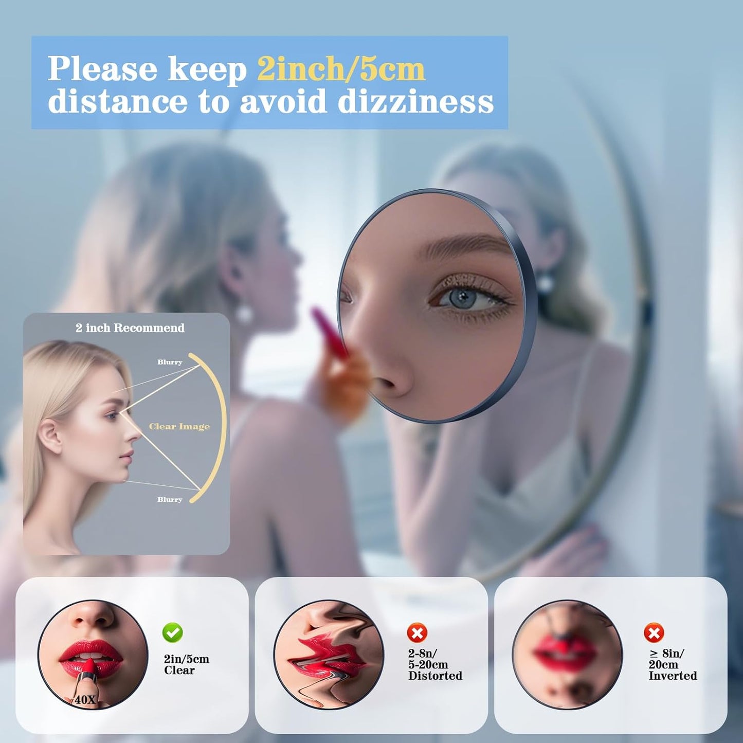 40X Magnifying Mirror - Round Travel Makeup Mirror with 3 Suction Cups | 4.5 Inch High Magnification for Detail Makeup and Shaving