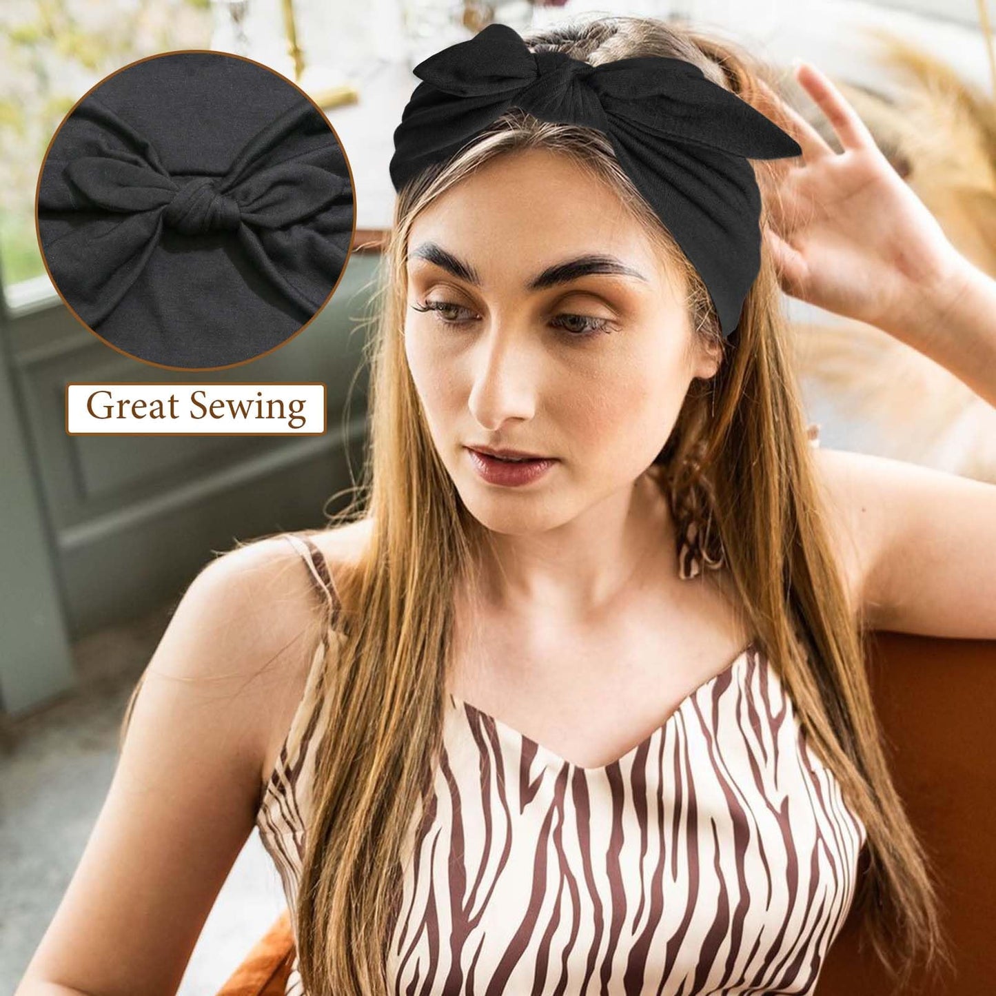 STGDAK Bow Headbands for Women Wide Headbands Elastic Headwraps Knotted Hairband Rabbit Ears Turban Headband Non Slip Boho Bandana Headband Cute Head Wraps Workout Yoga