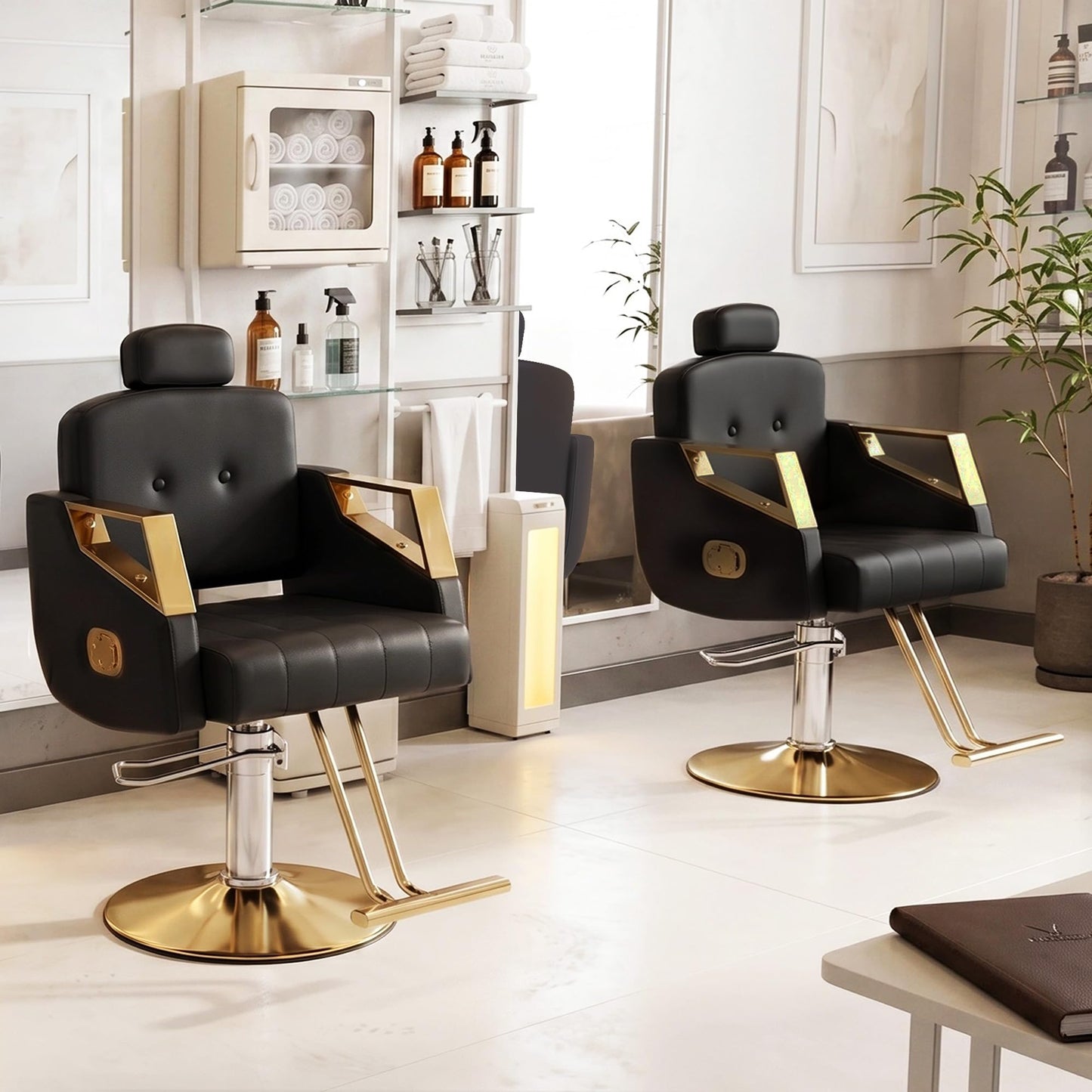 Hicomony Salon Barber Chair, Salon Chair for Hair Stylist, Hydraulic Styling Stylist Chair with PU Leather, Chair for Home Barbershop Spa, Black Gold