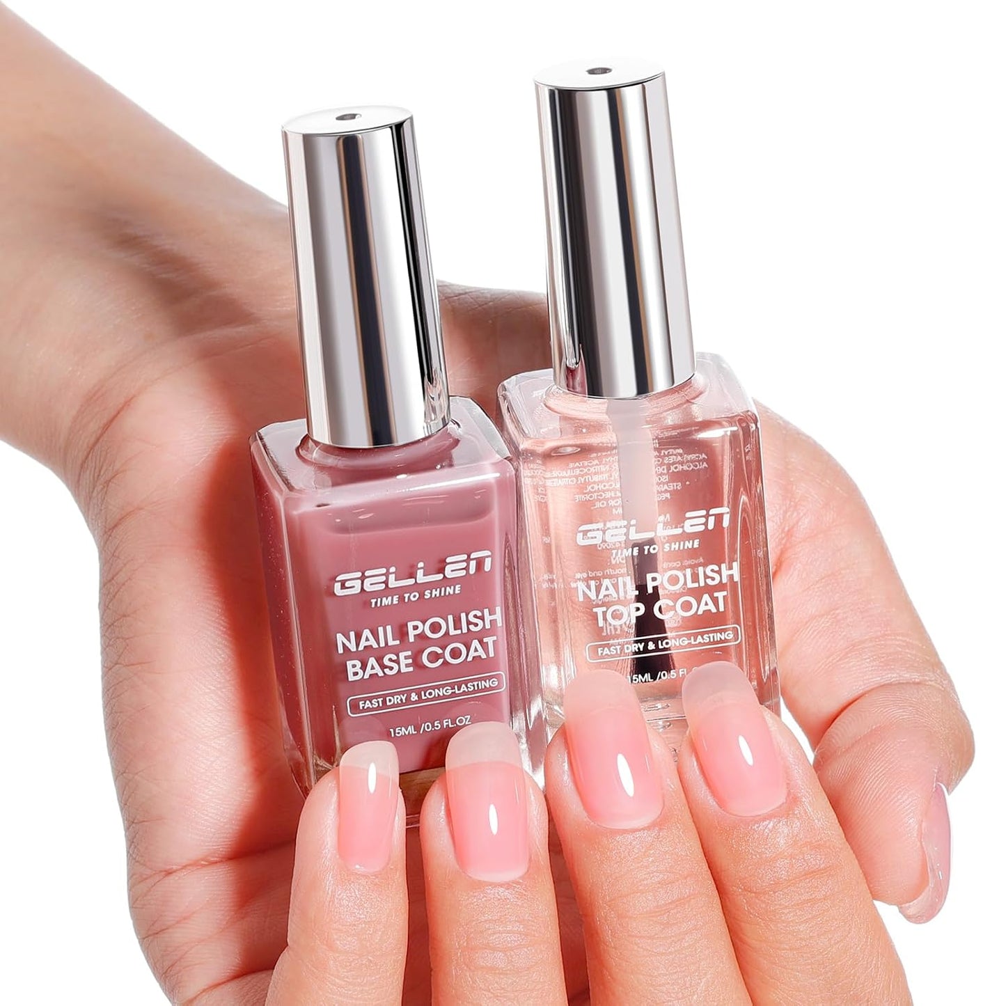 Clear Nail Polish Base & Top Coat - Strengthen Thin Damaged Nails | Quick Dry, No Wipe, Toxin Free