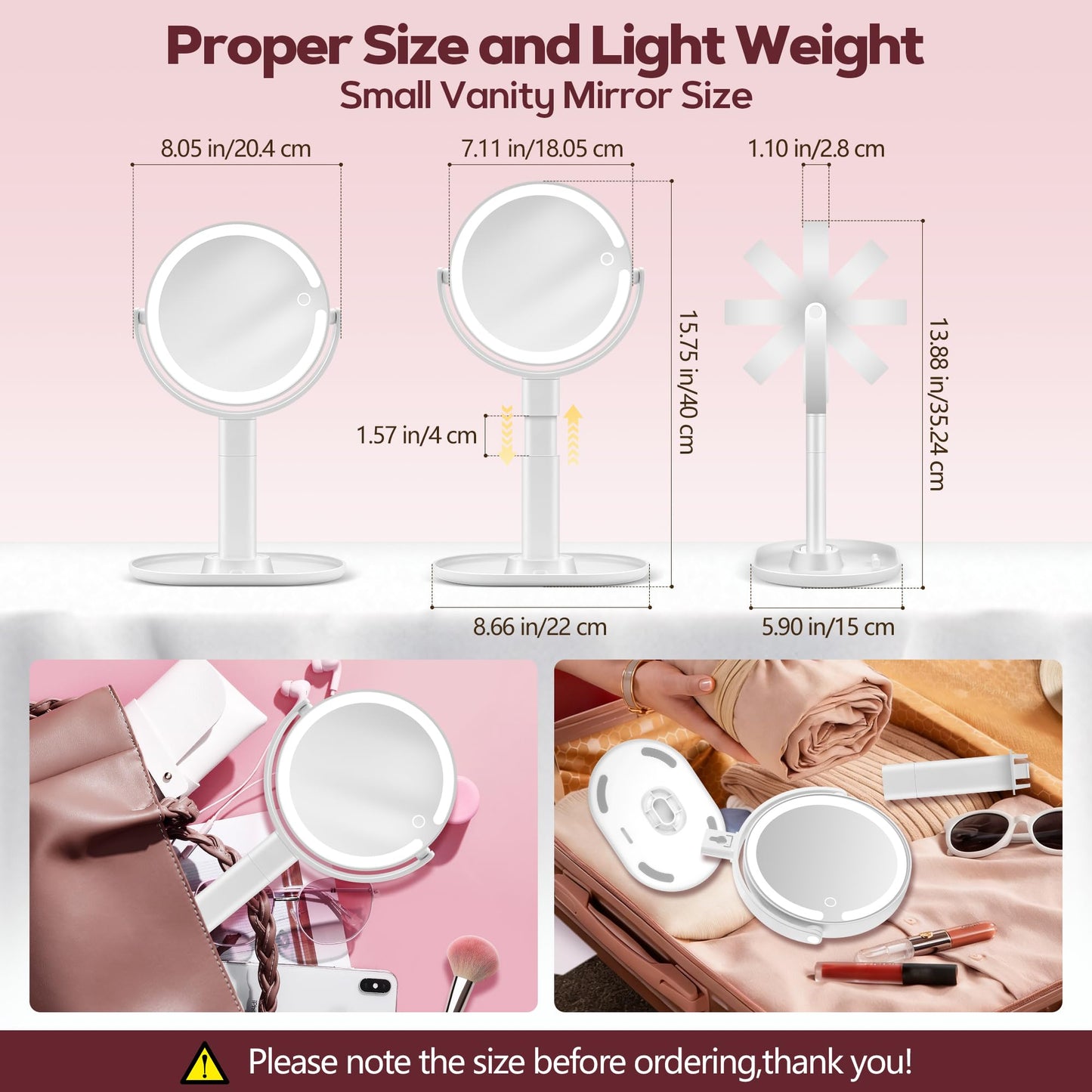 MOMOKUBA Makeup Mirror with Lights, 30X Magnifying & Height Adjustable, Lighted Magnifying Mirror with 3 Light Modes and Stepless Dimming, Vanity Mirrors for Bathroom, Birthday Gift for Women, White