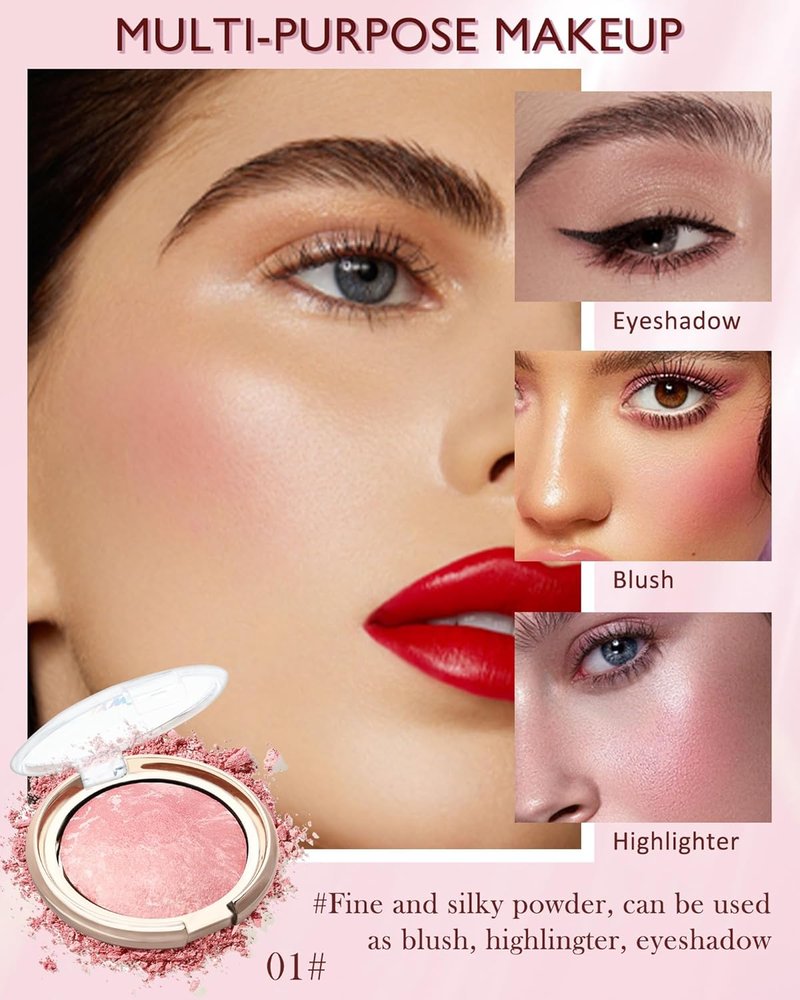 Peachy Pink Glow Marbleized Blush Powder Palette - Shimmer Blusher & Eyeshadow for Lightweight Satin Makeup | Ideal Mother's Day Gift