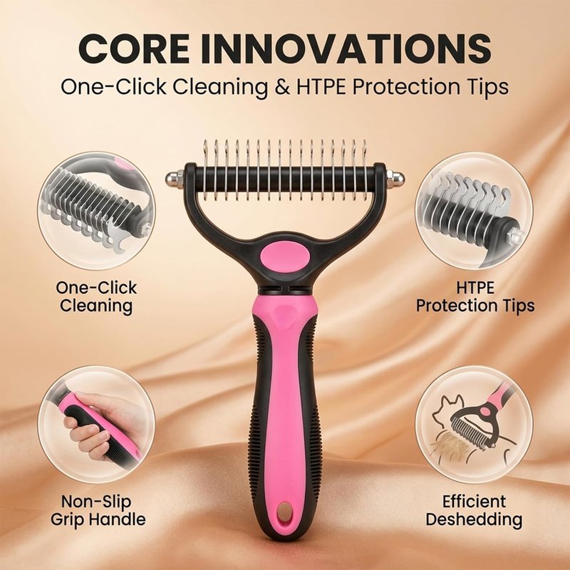 Pet Pro Grooming Tool - Professional Deshedding & Dematting Brush for Dogs & Cats | Stainless Steel Undercoat Rake (Blue, Small & Large)