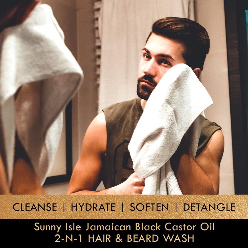 Sunny Isle Jamaican Black Castor Oil 2-in-1 Hair & Beard Wash - Cleanses, Hydrates, Sulfate Free - 12oz