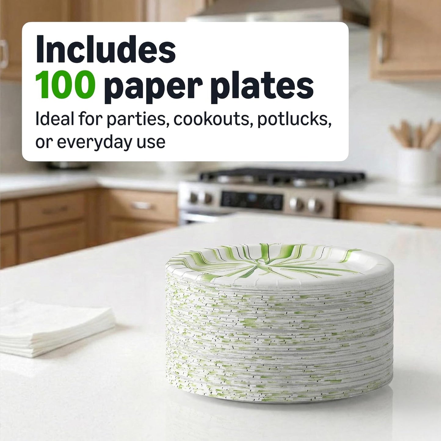 Disposable Paper Plates - 8.62 Inch Microwave-Safe & Cut Resistant | 100 Count, Soak-Proof