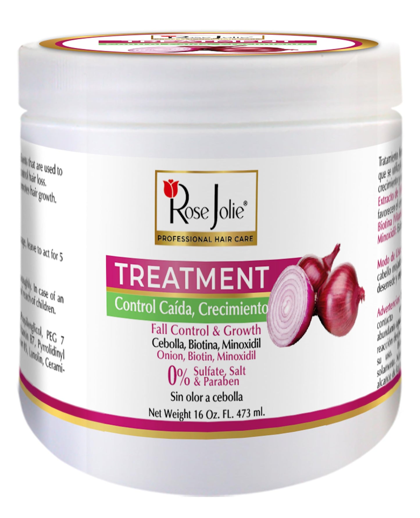 Rose Jolie Onion & Biotin Hair Treatment | Hair Fall Control & Growth Support | Deep Repair for Dry or Damaged Hair | Sulfate-Free, Salt-Free, Paraben-Free | No Onion Smell | 16 fl oz