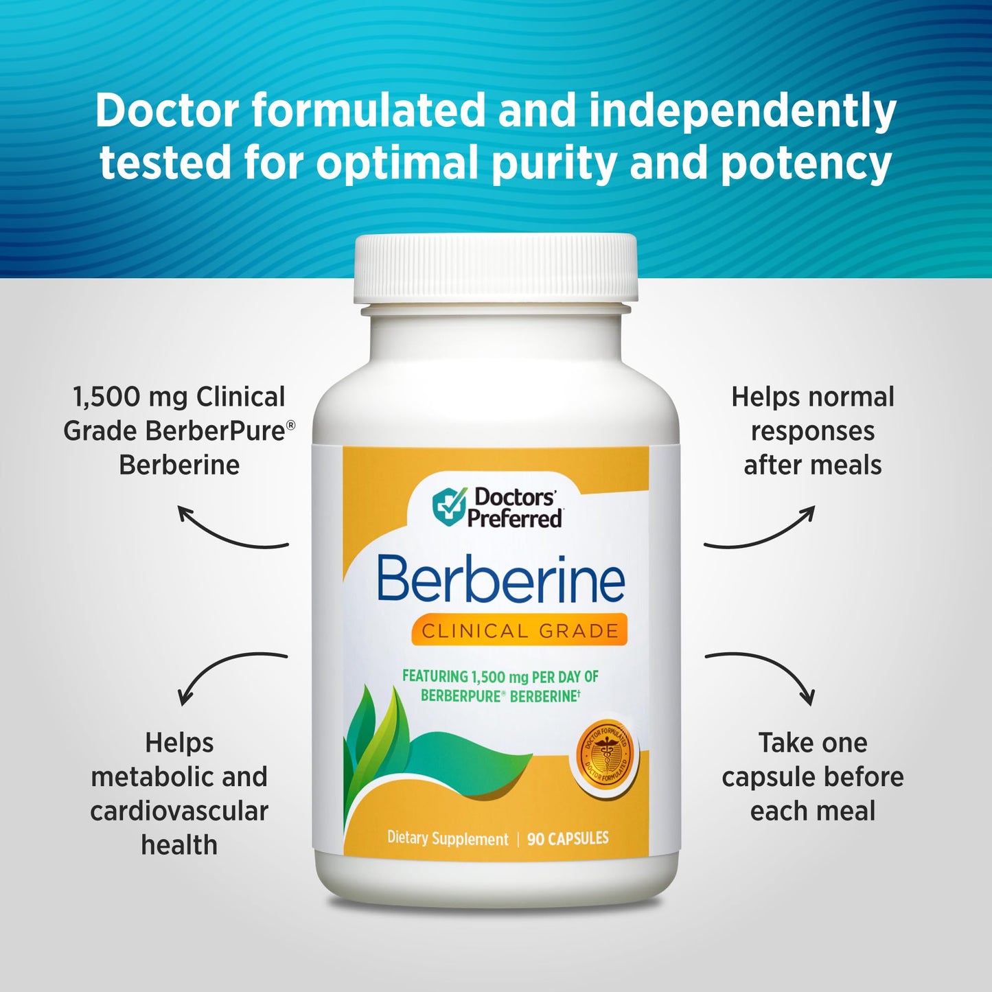 DOCTORS' PREFERRED Berberine Clinical Grade Supplement - Doctor Formulated | 1500 mg per Daily Serving | 90 Count