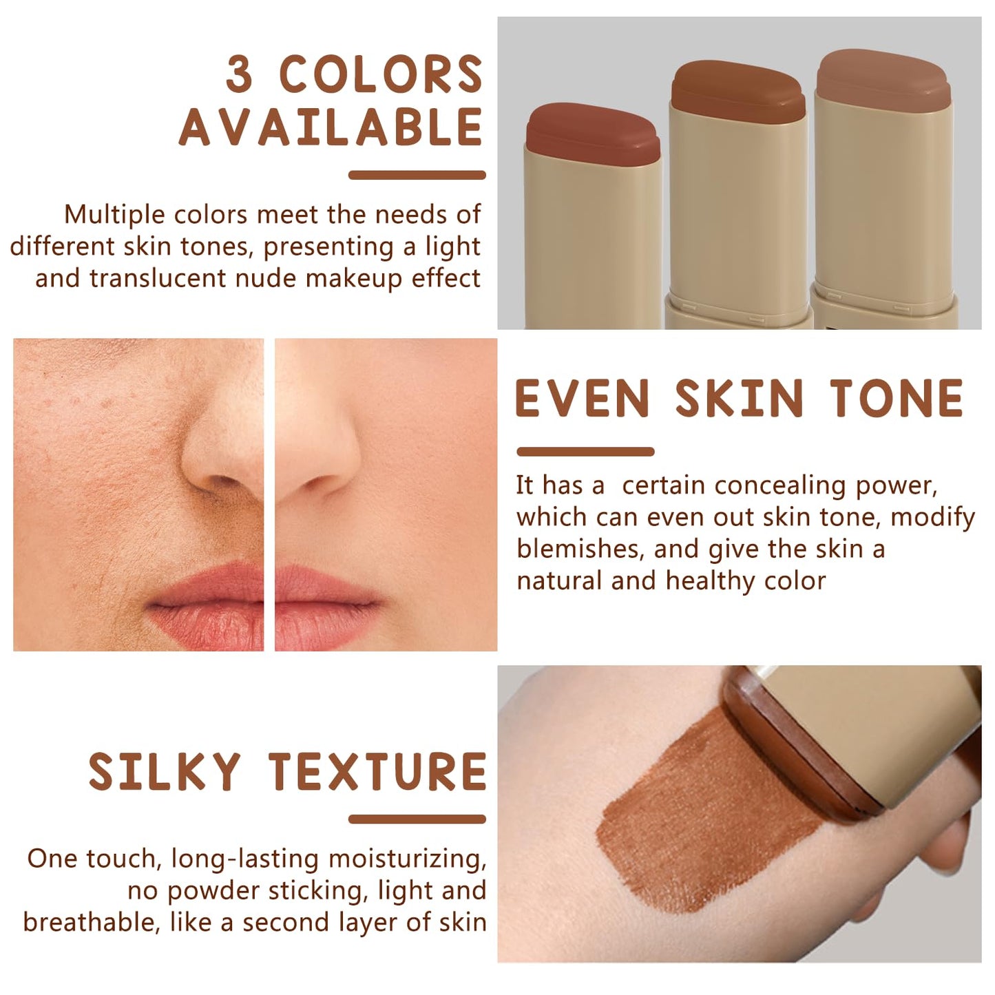 Foundation Stick - Tinted Moisturizing Serum for Natural Makeup | Boosted Skin Tint, 18g (03)