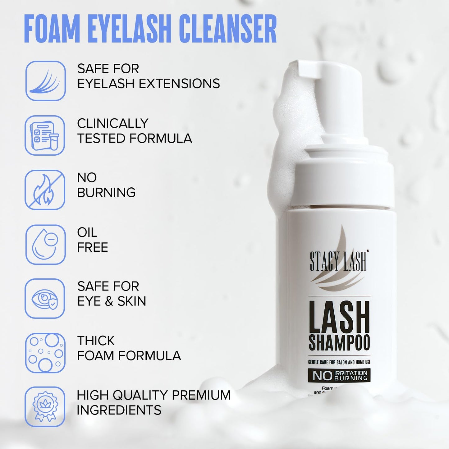 STACY LASH 6.76 fl.oz / 200ml Eyelash Extension Shampoo + Brush/Korean Makeup Remover/Eyelid Foaming Cleanser/Wash for Extensions & Natural Lashes/Supplies for Professional & Home Use