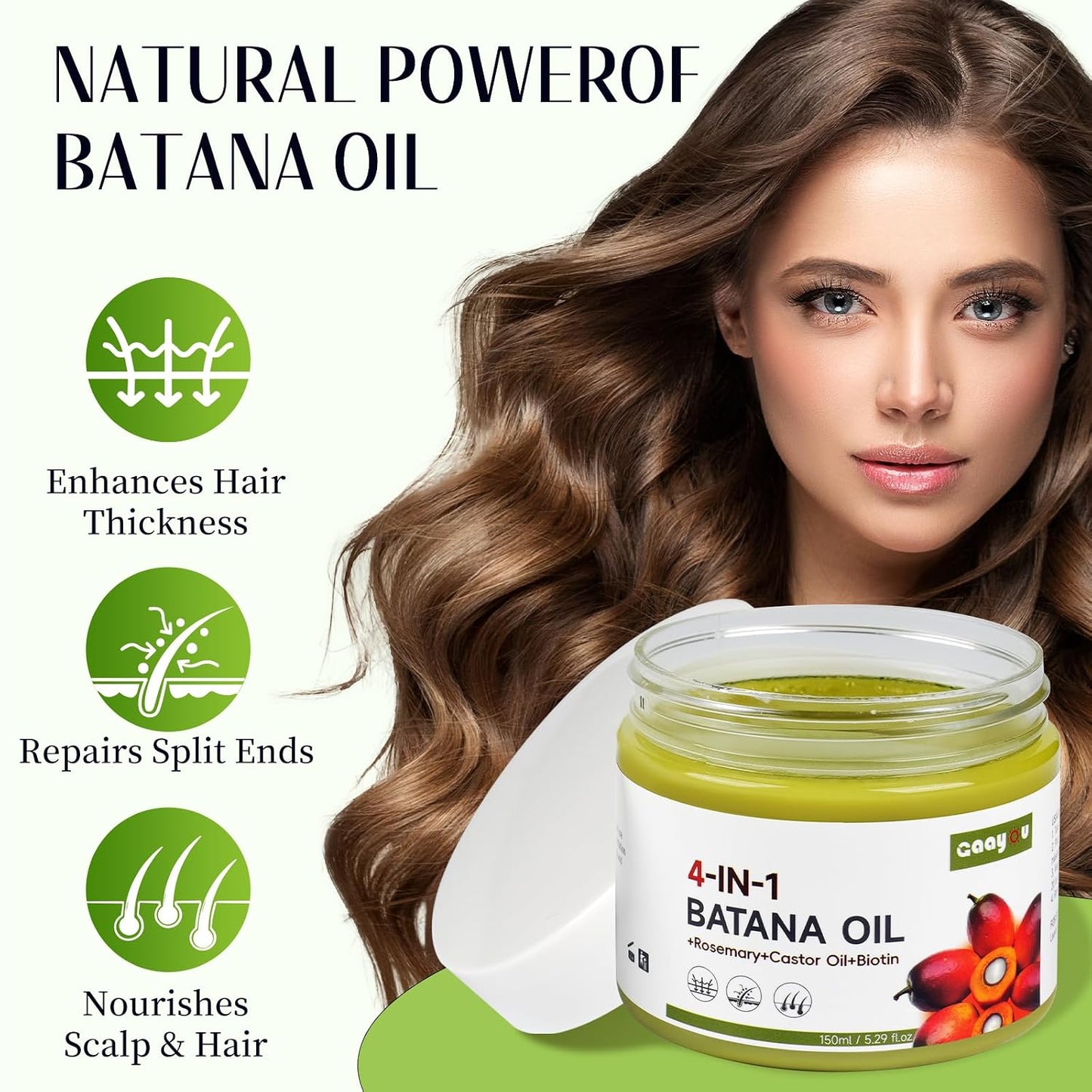 Batana Oil for Hair Growth - 4-in-1 Formula with Rosemary, Castor Oil & Biotin | Scalp Care & Hair Repair