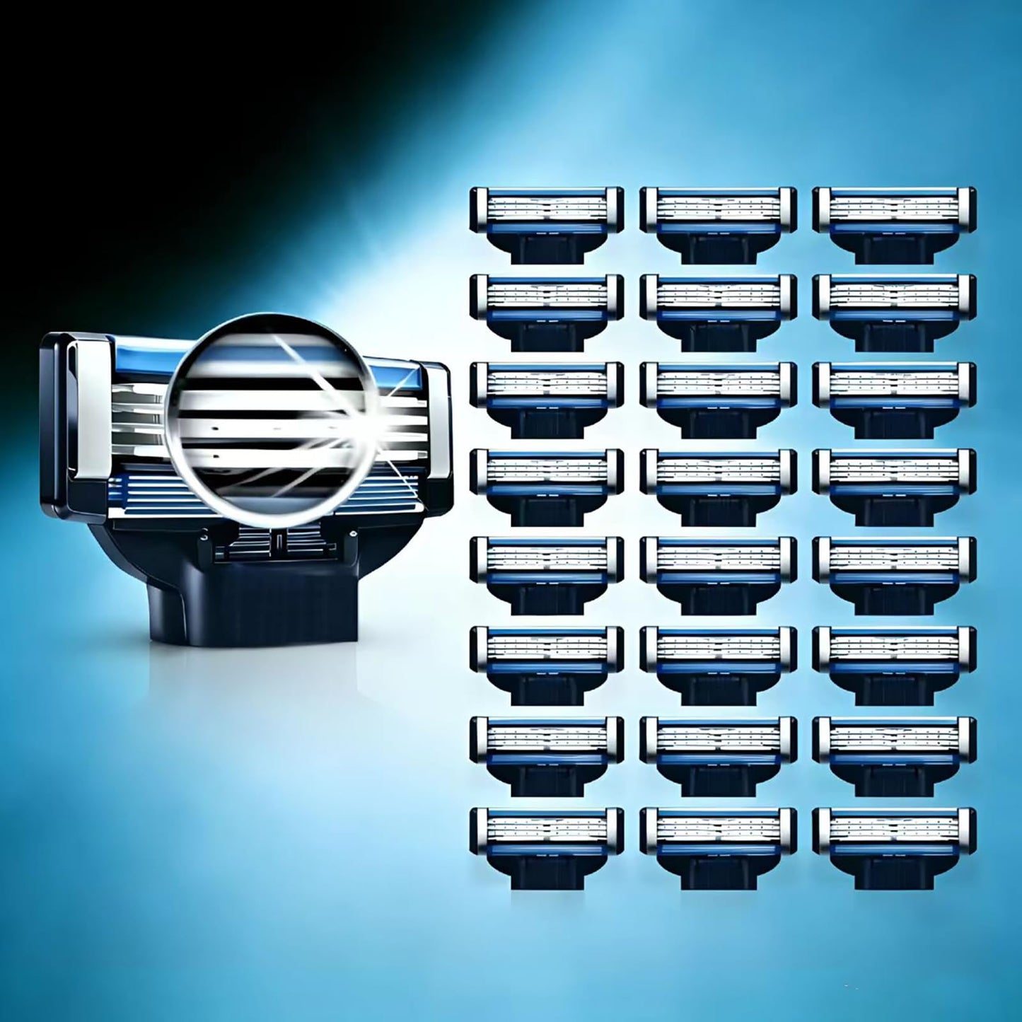 Razor Refills for Men, 24 Count Compatible With Mach3 Razor Blade Refills, Triple-layer Manual Compatible with Mach 3 Razor Blades Refills Pack